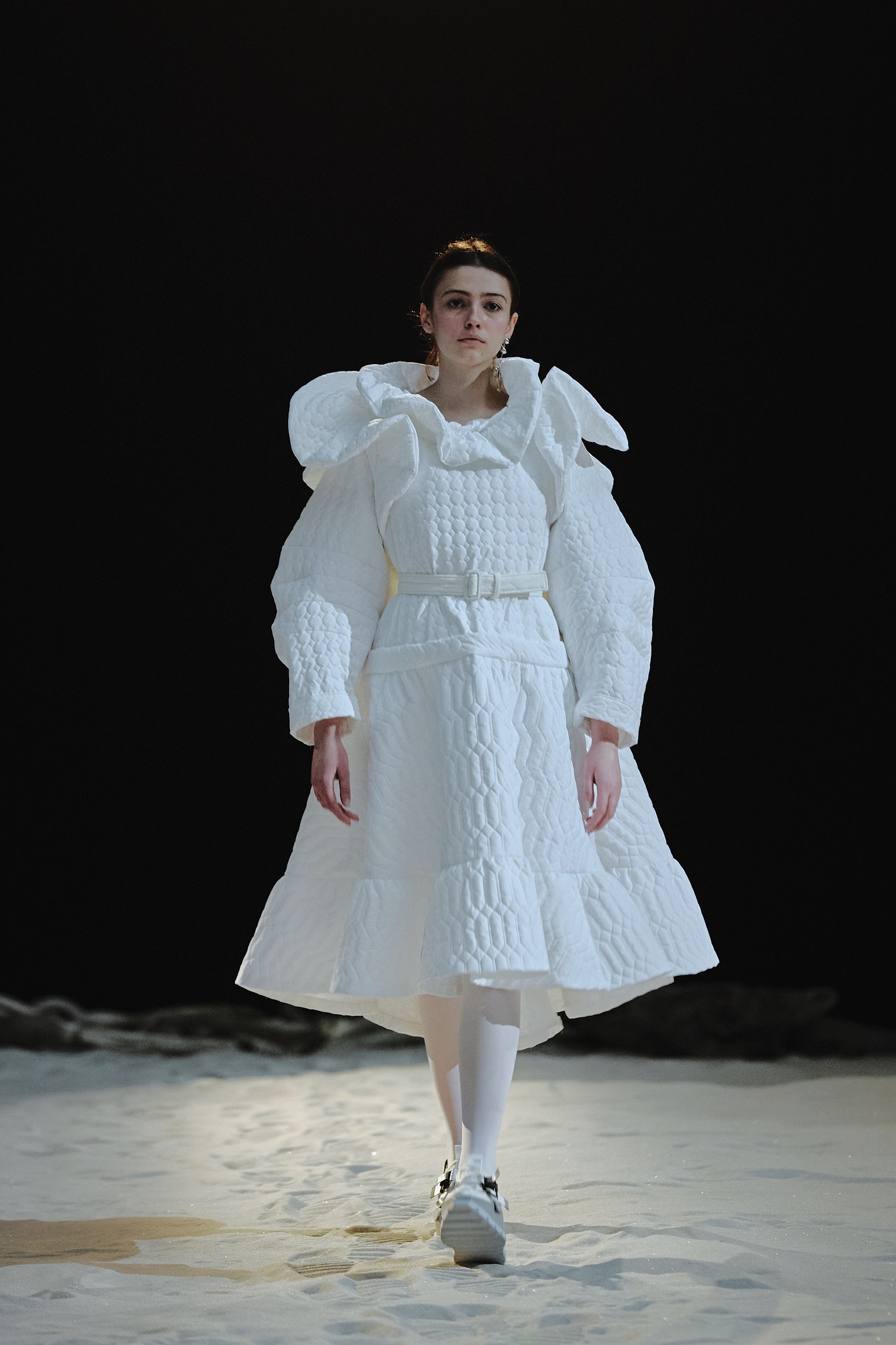 white cotton long-sleeve dress