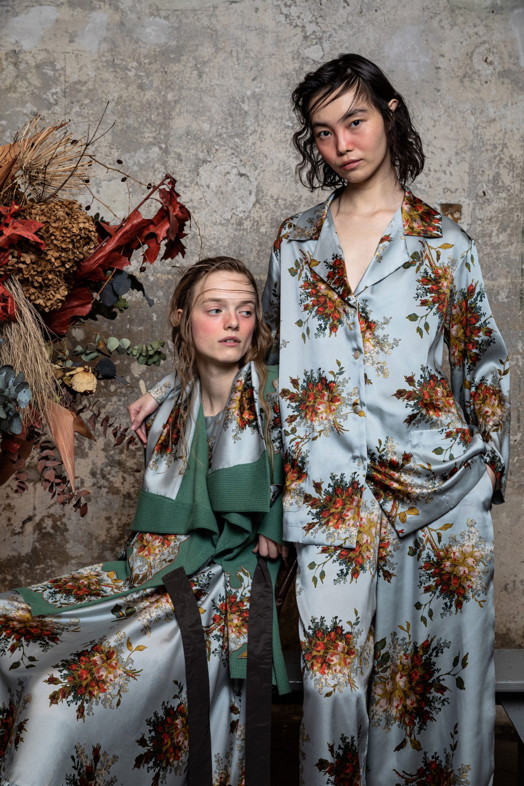 floral silk shirt and pants