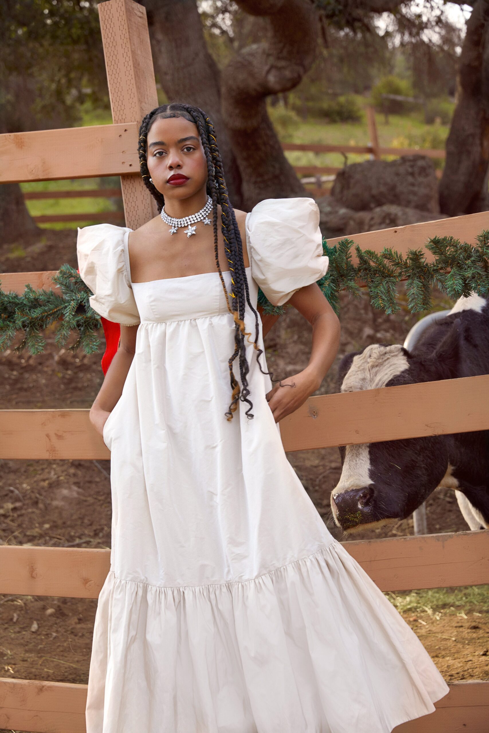 white cotton tiered maxi dress