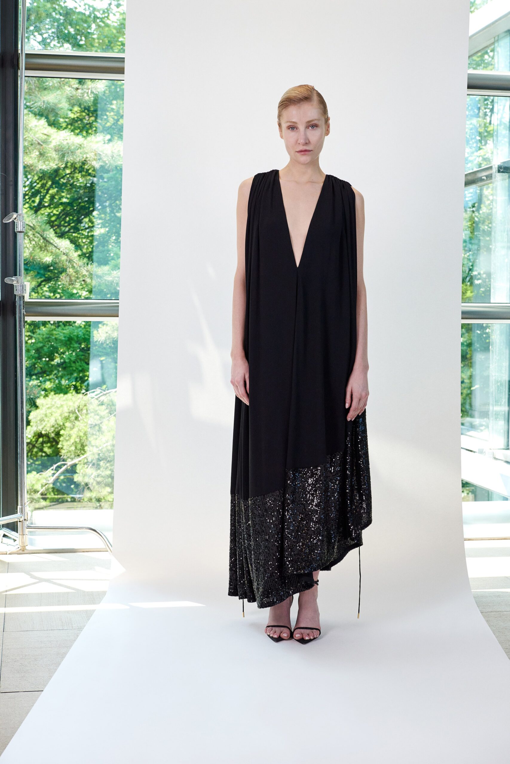 black silk sleeveless dress
