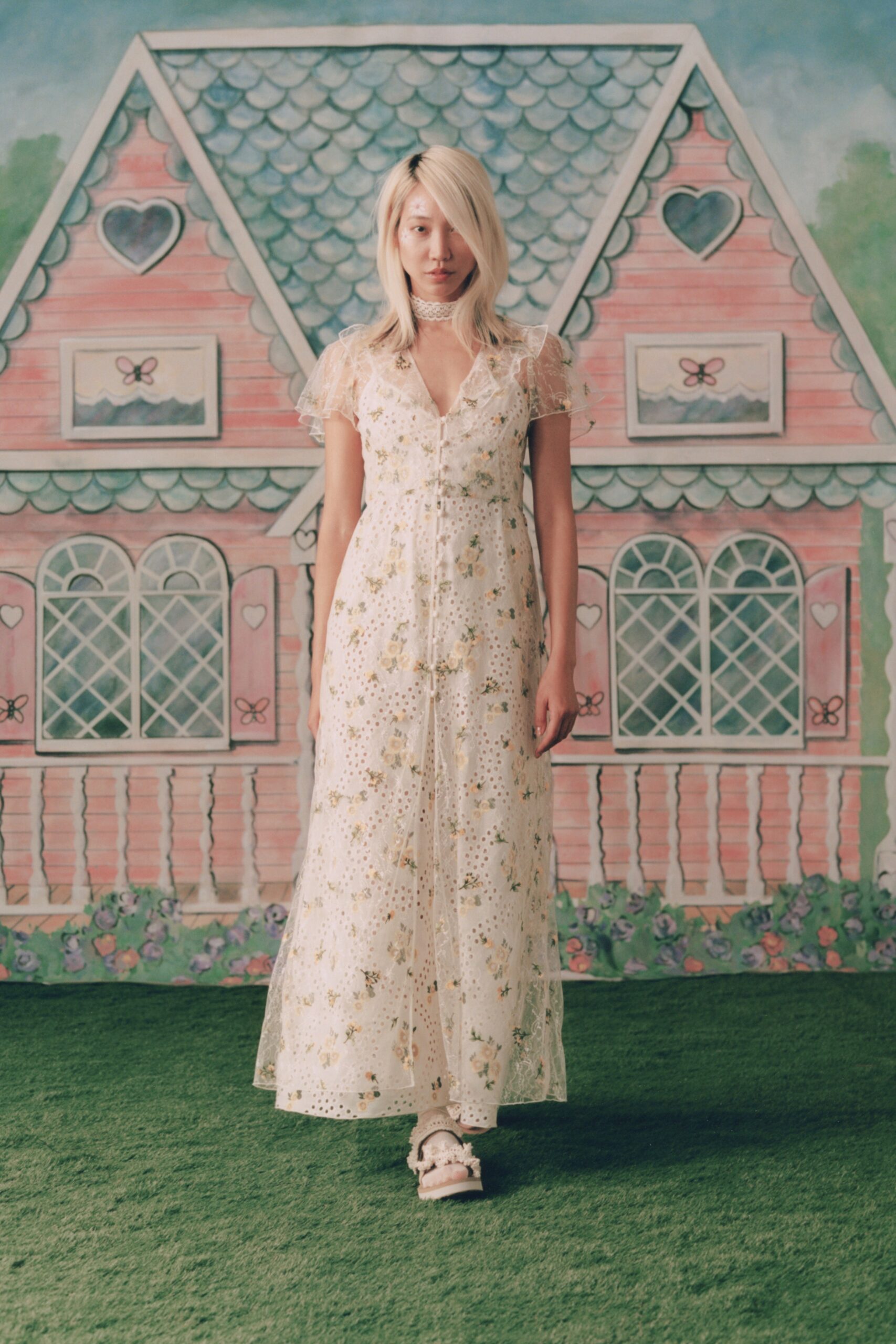 white lace embroidered maxi dress