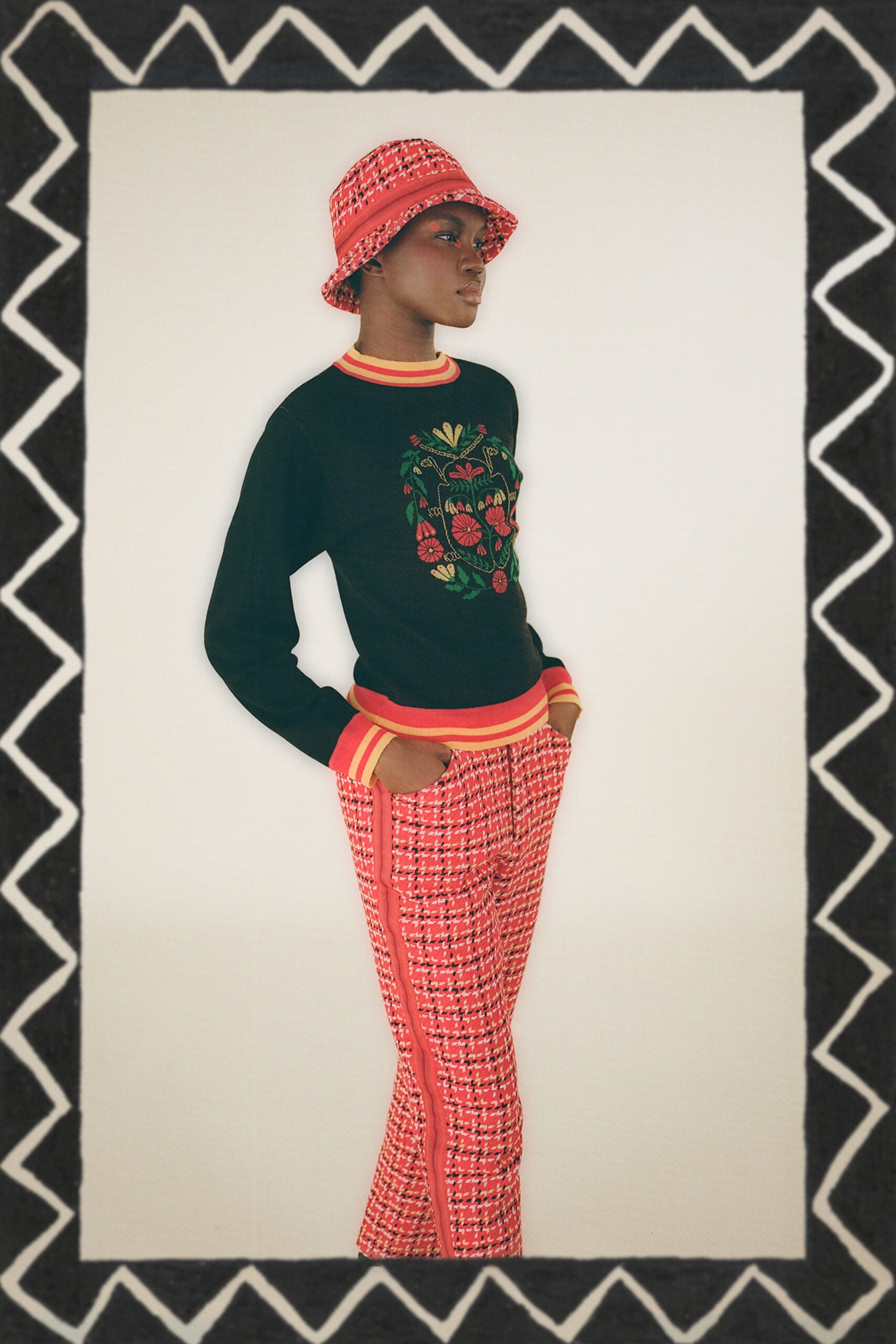 pink cotton checked hat