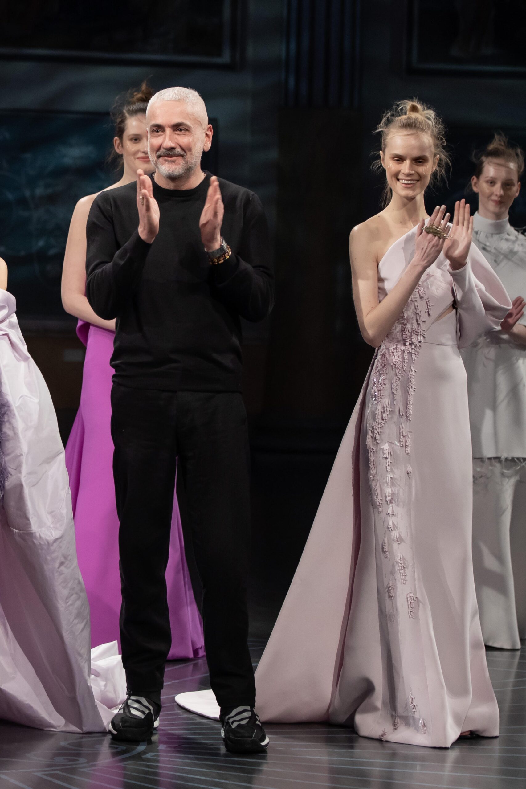 pink and white silk gowns