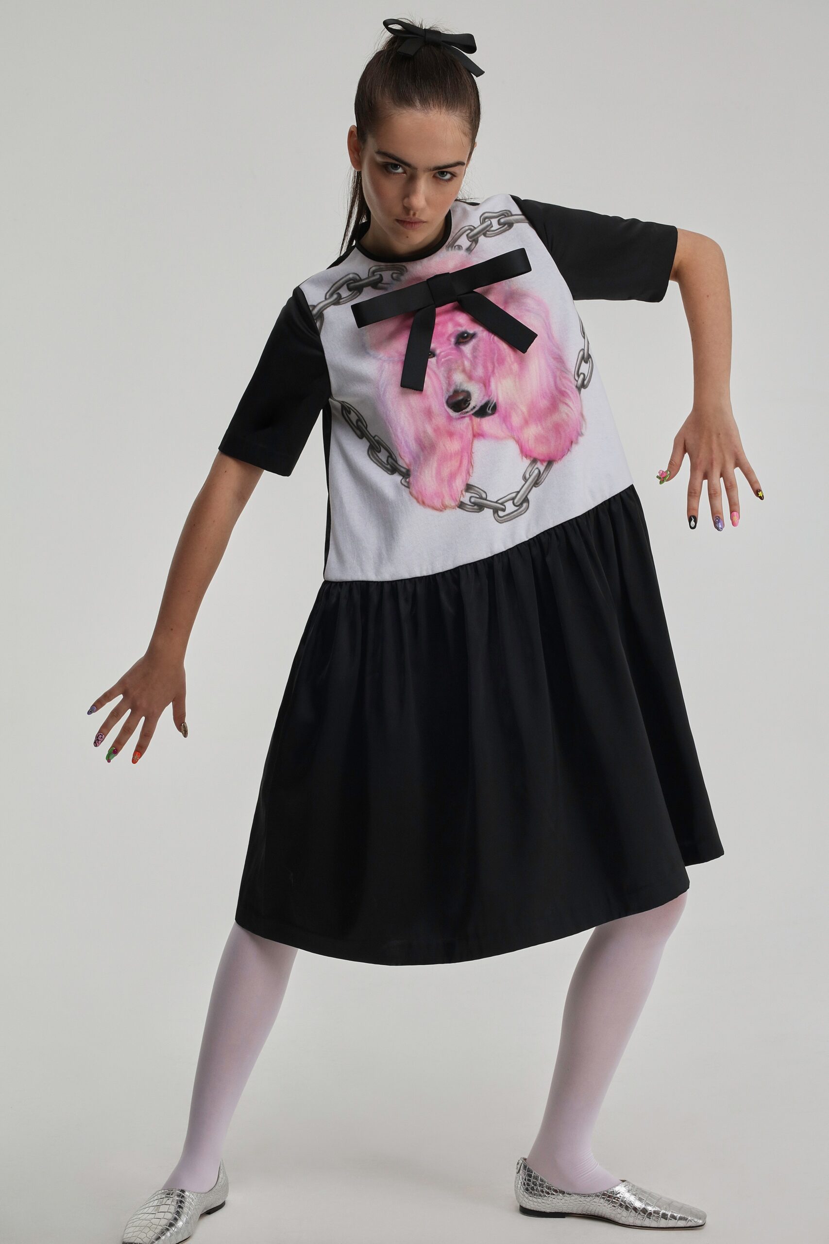 black and white color-blocked dress