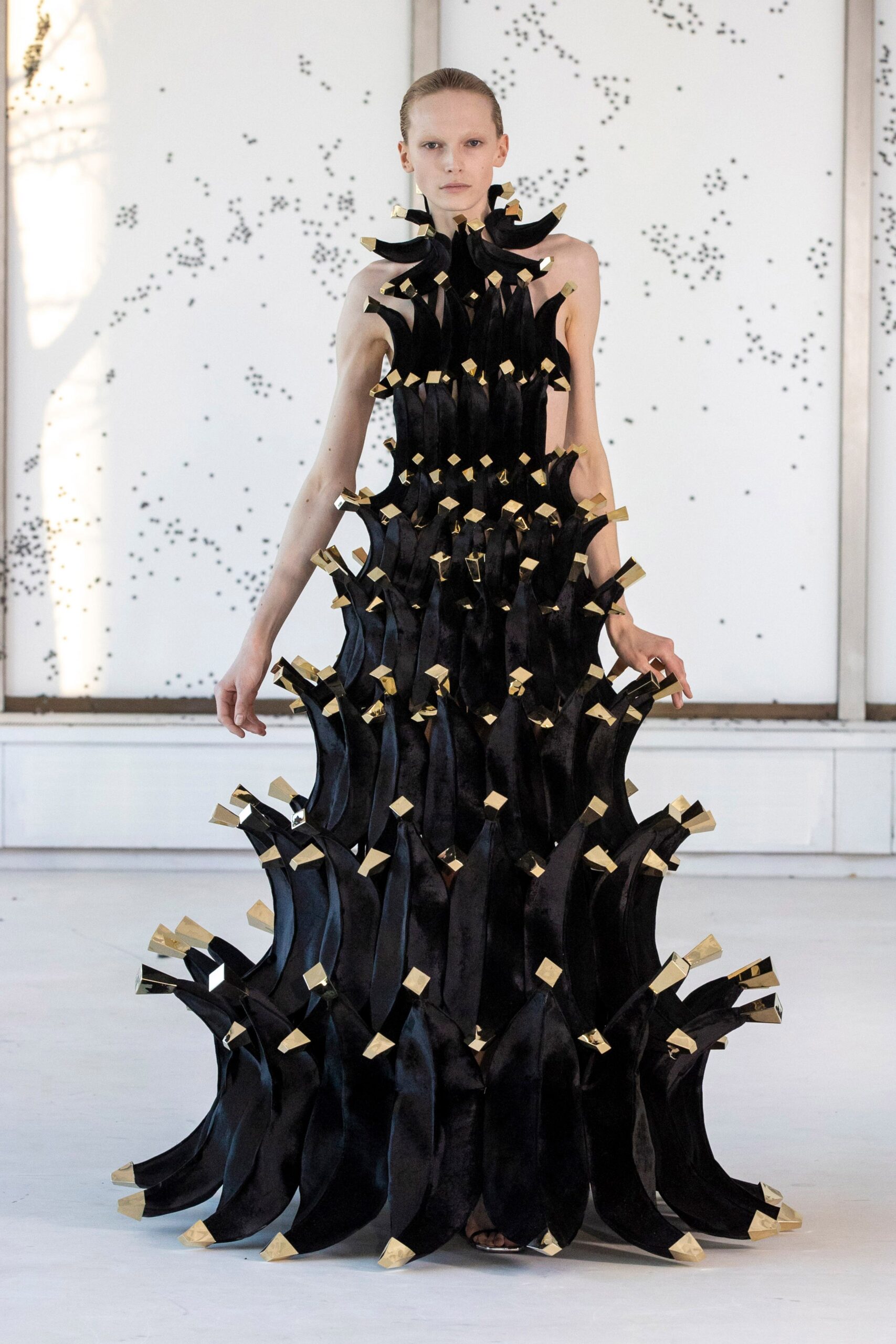 black velvet sleeveless gown
