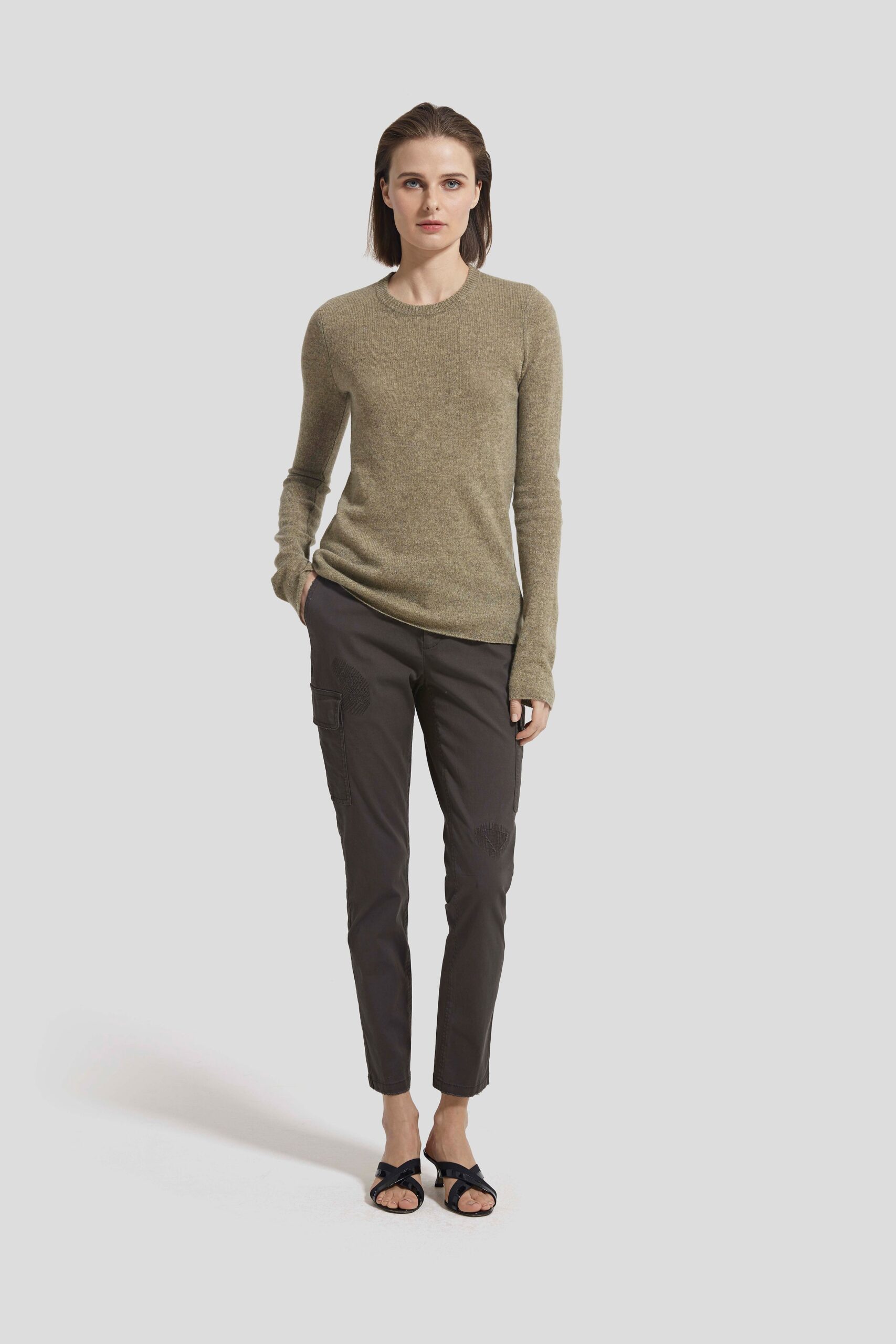 beige wool sweater gray pants