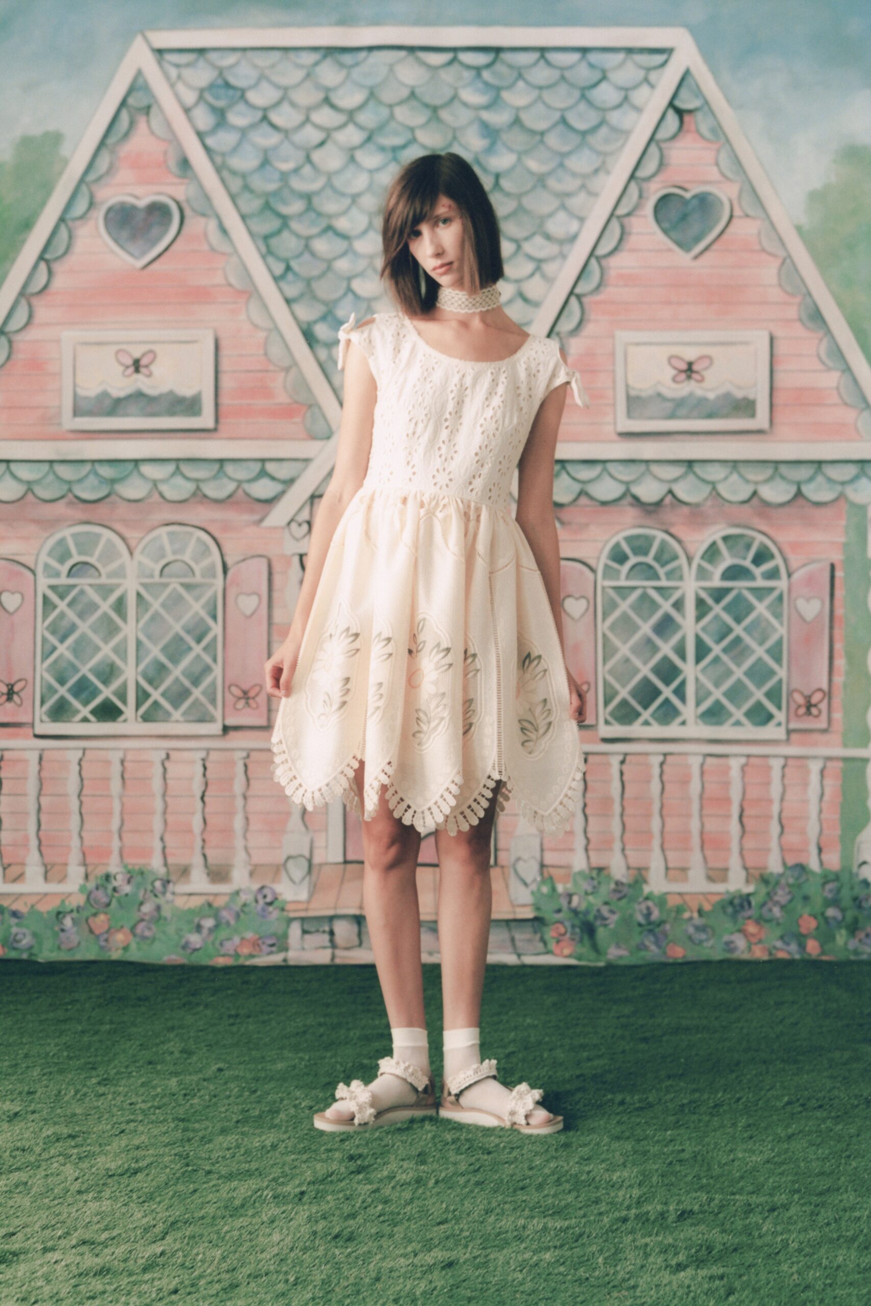 white embroidered mini dress