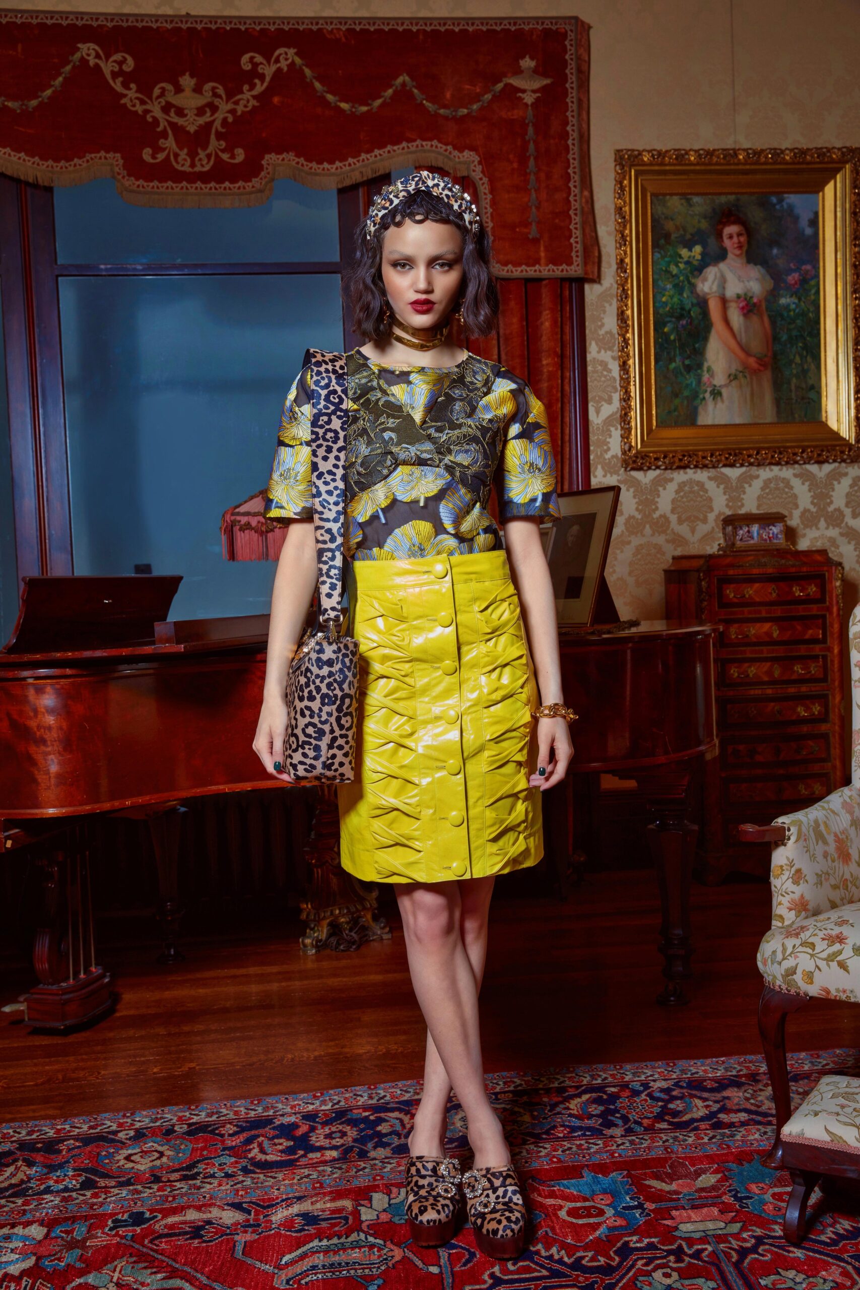 yellow printed top and skirt
