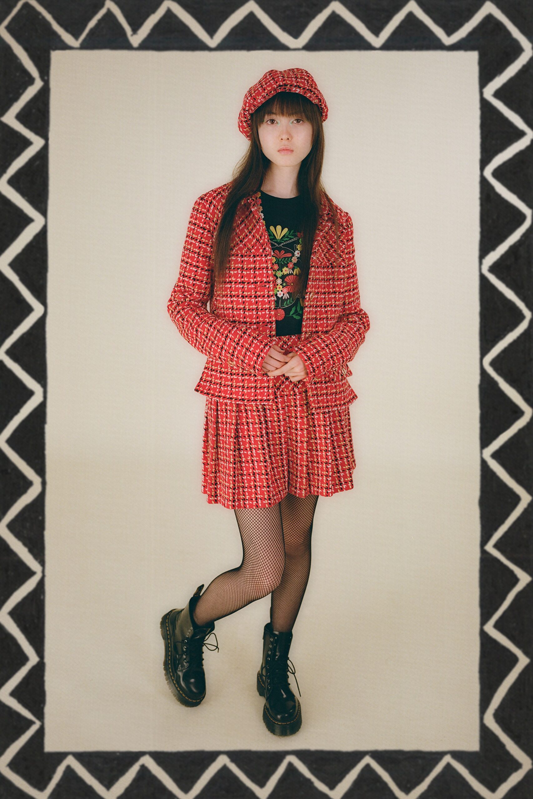 red cotton fitted pleated short skirt