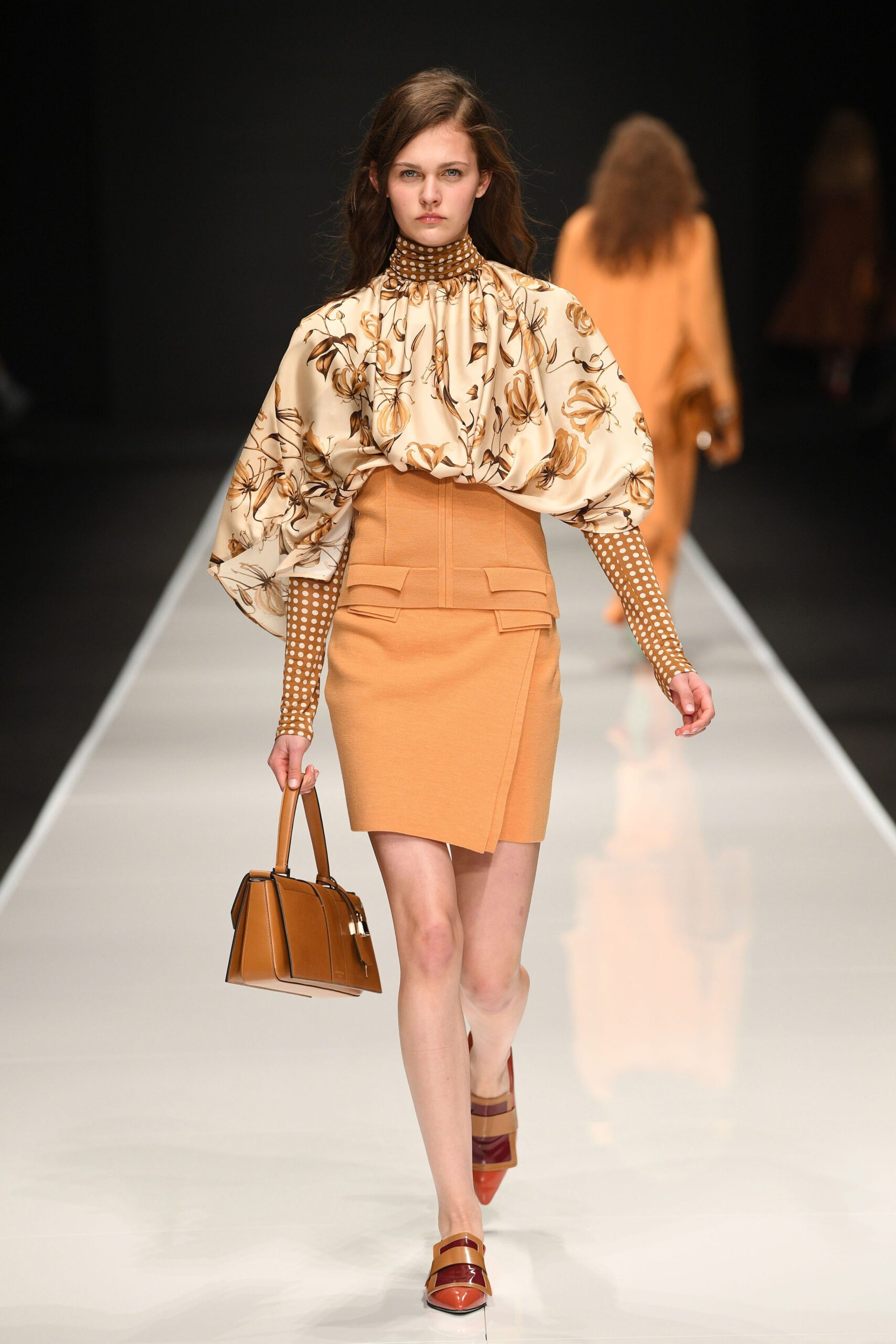 orange cotton fitted pencil skirt