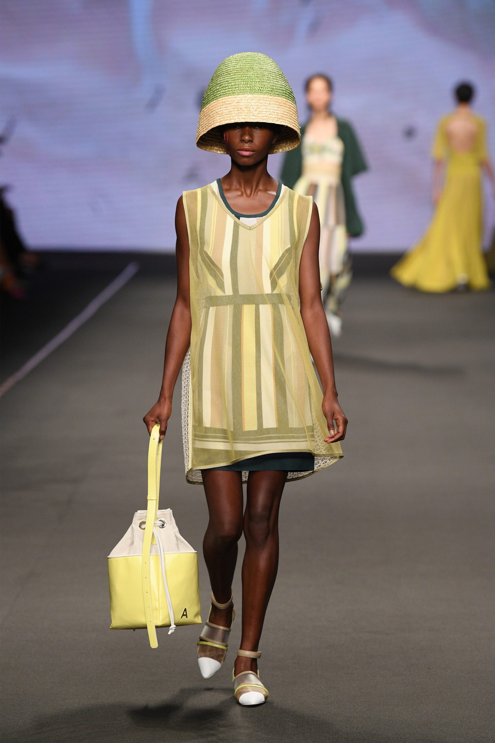 yellow cotton sleeveless v-neck relaxed striped short dress