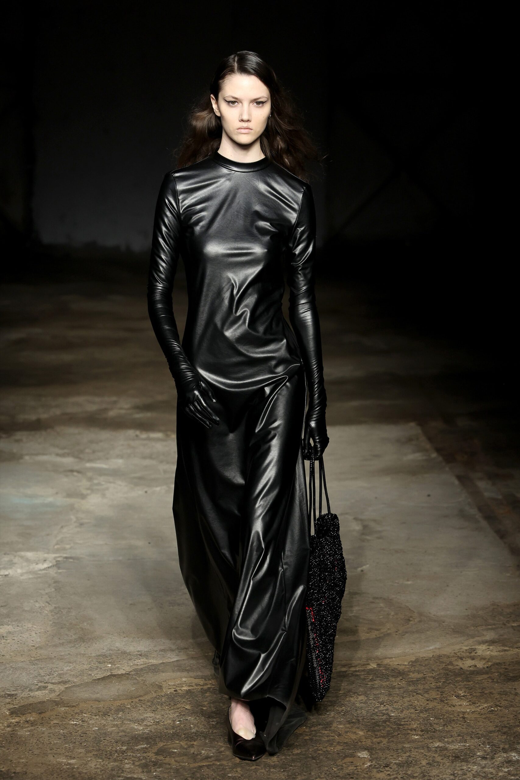 black leather fitted gown