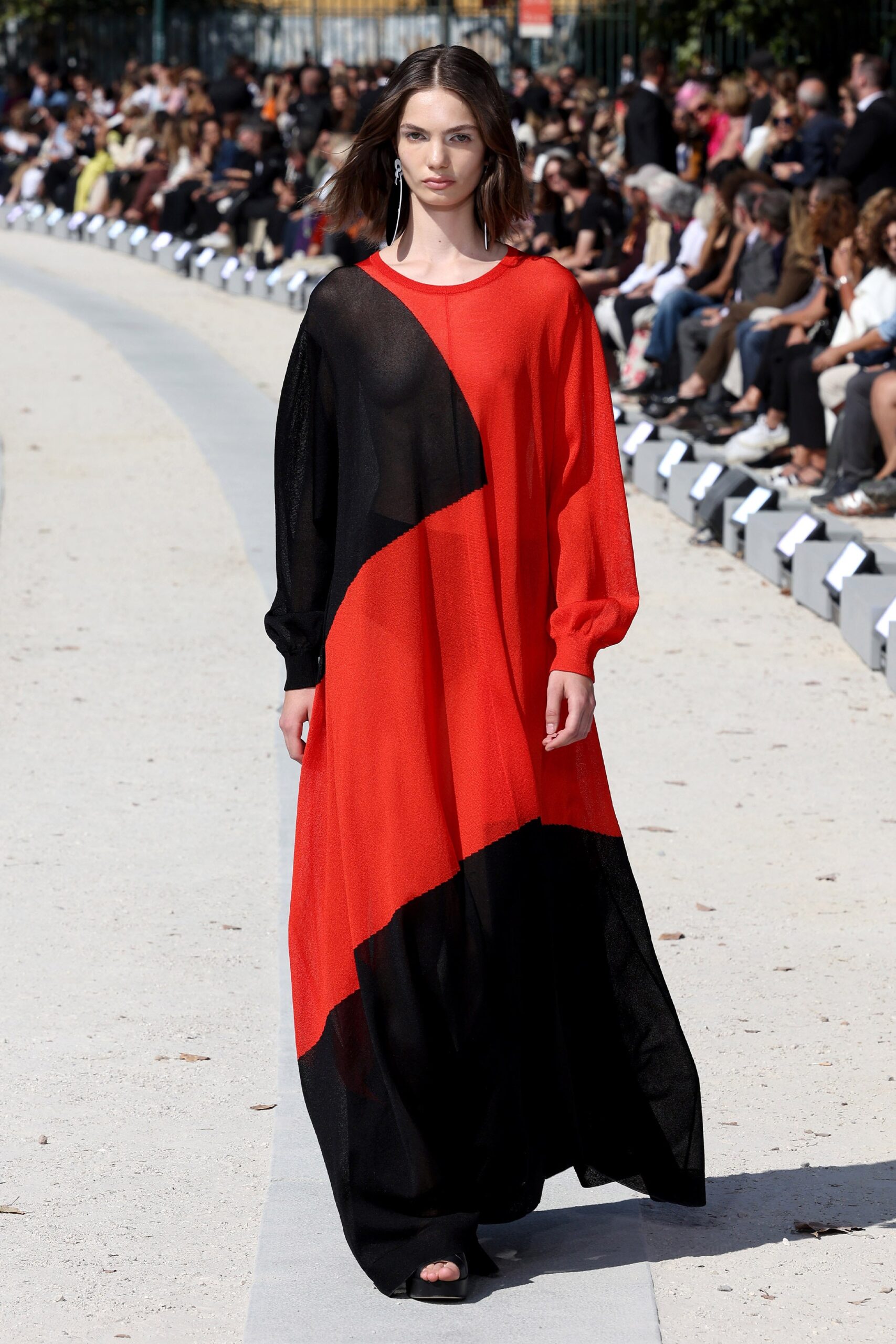 red and black color-blocked maxi dress