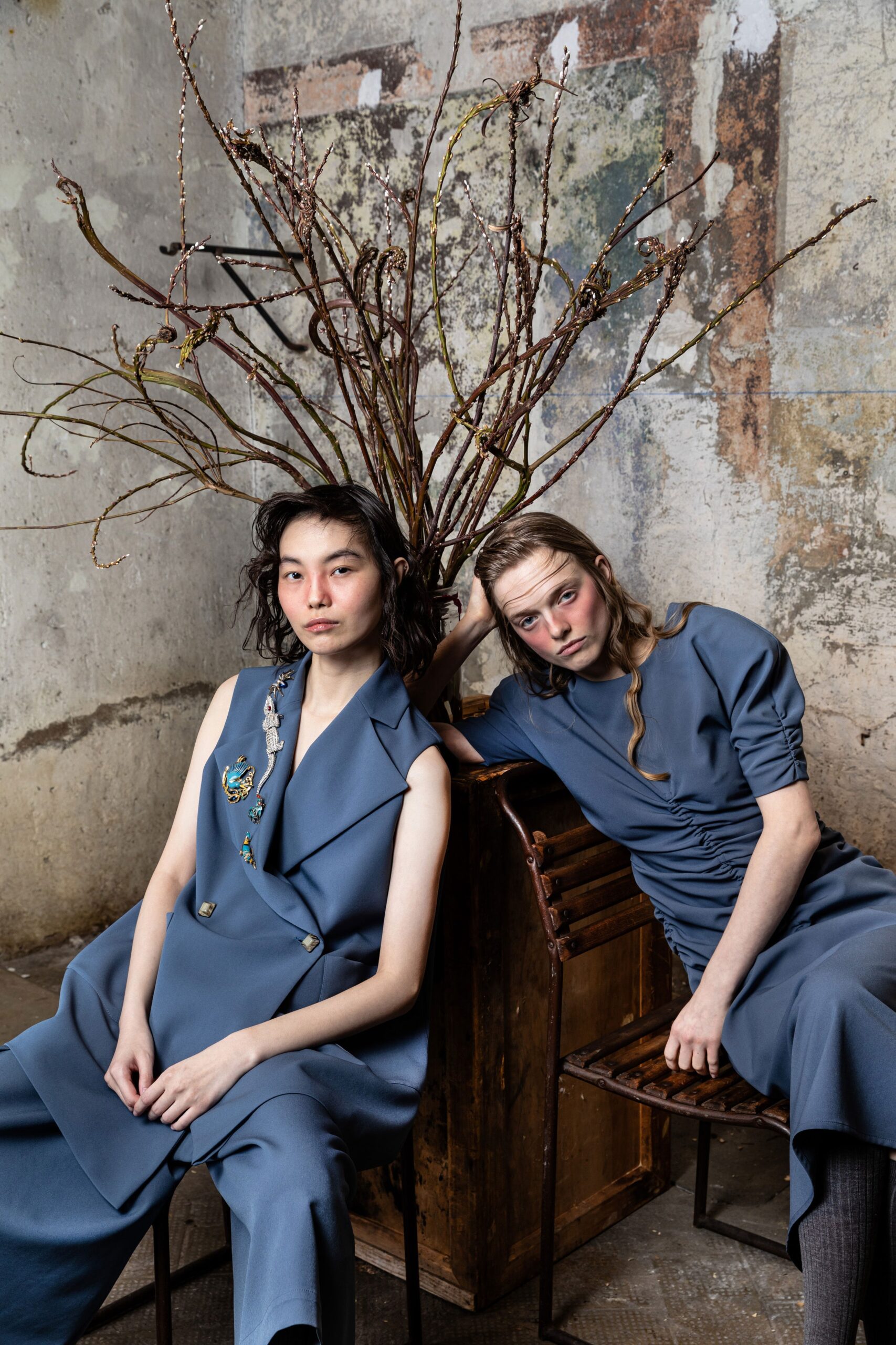 blue cotton jumpsuit and dress