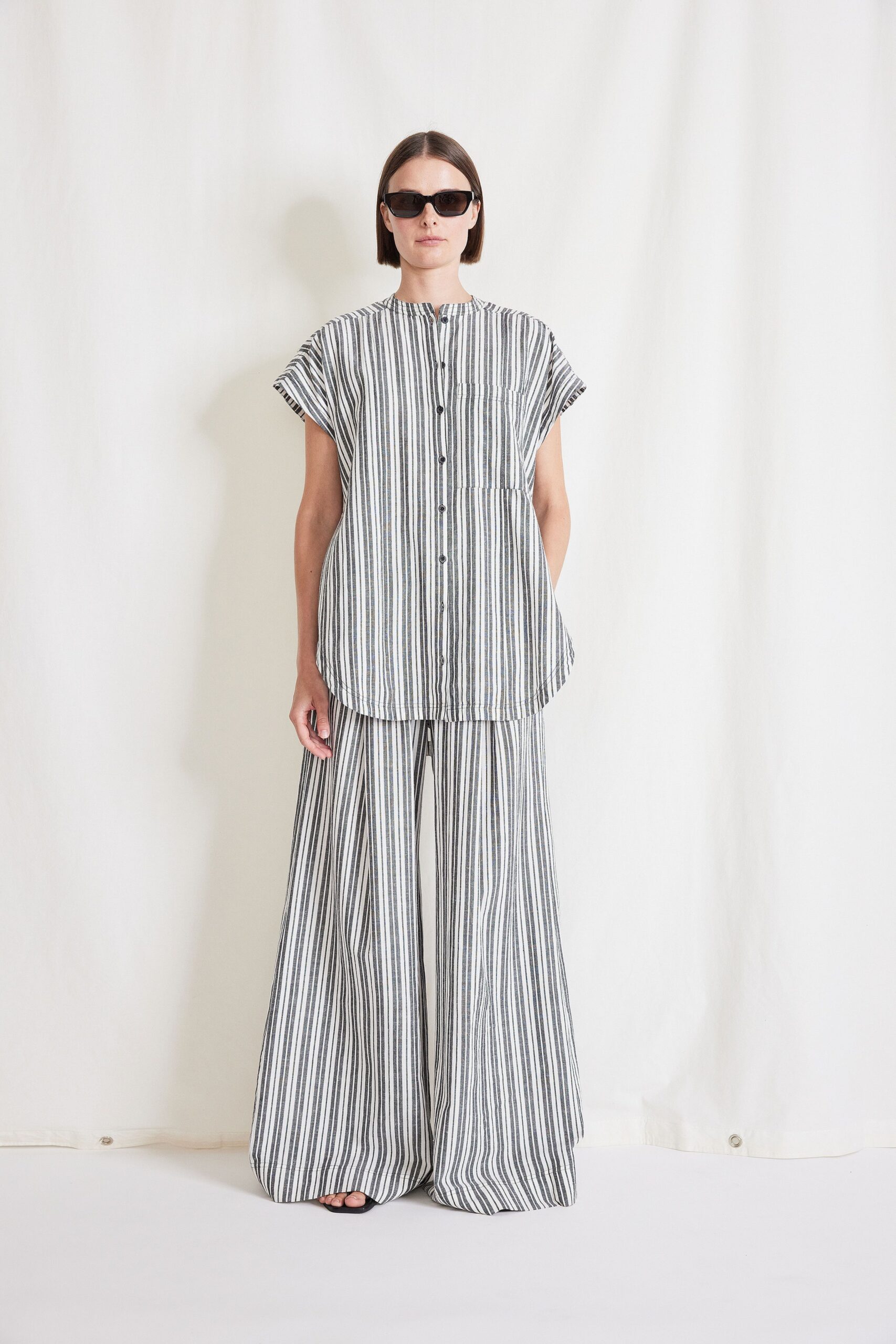 striped relaxed shirt and wide-leg pants