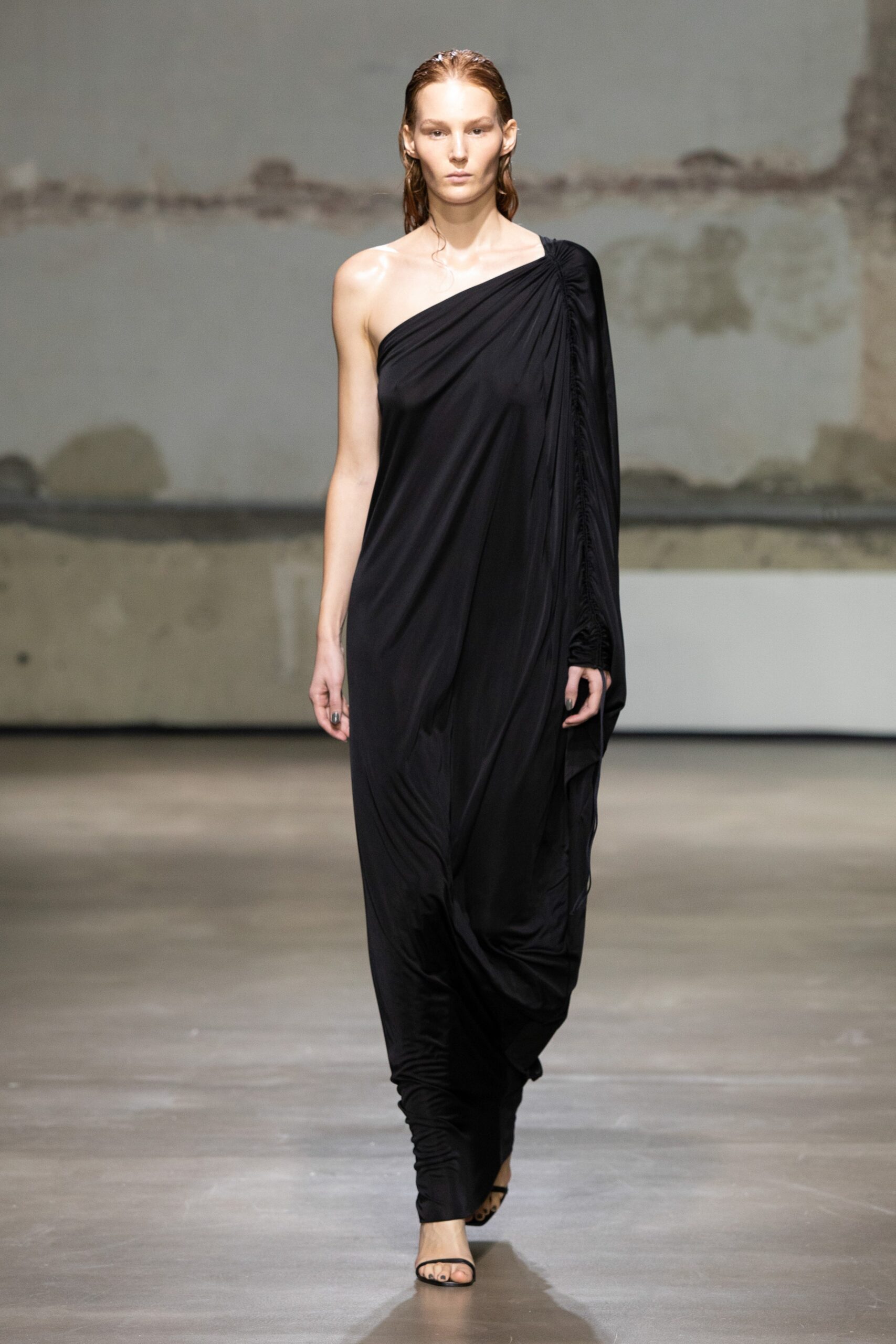 black silk asymmetric dress