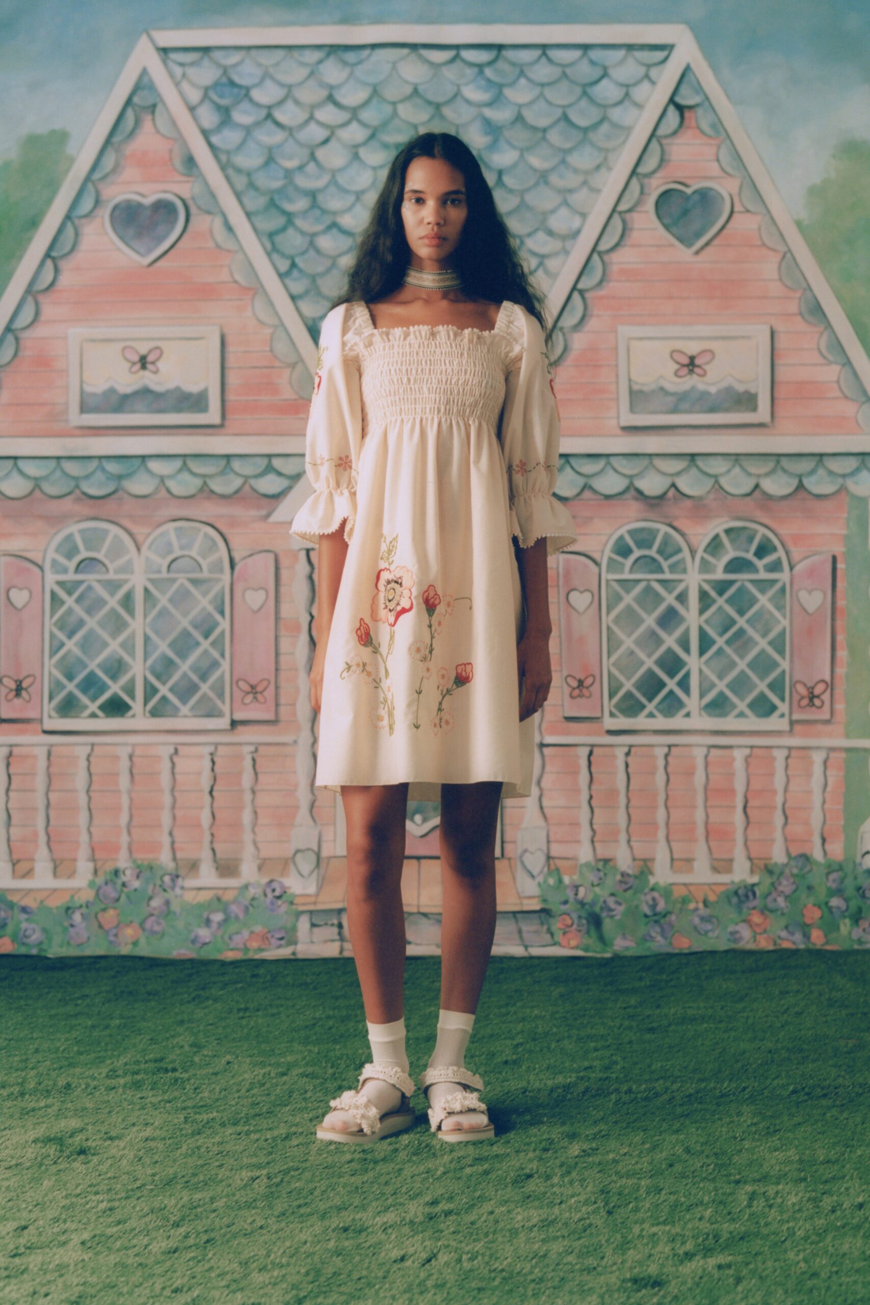 white embroidered mini dress