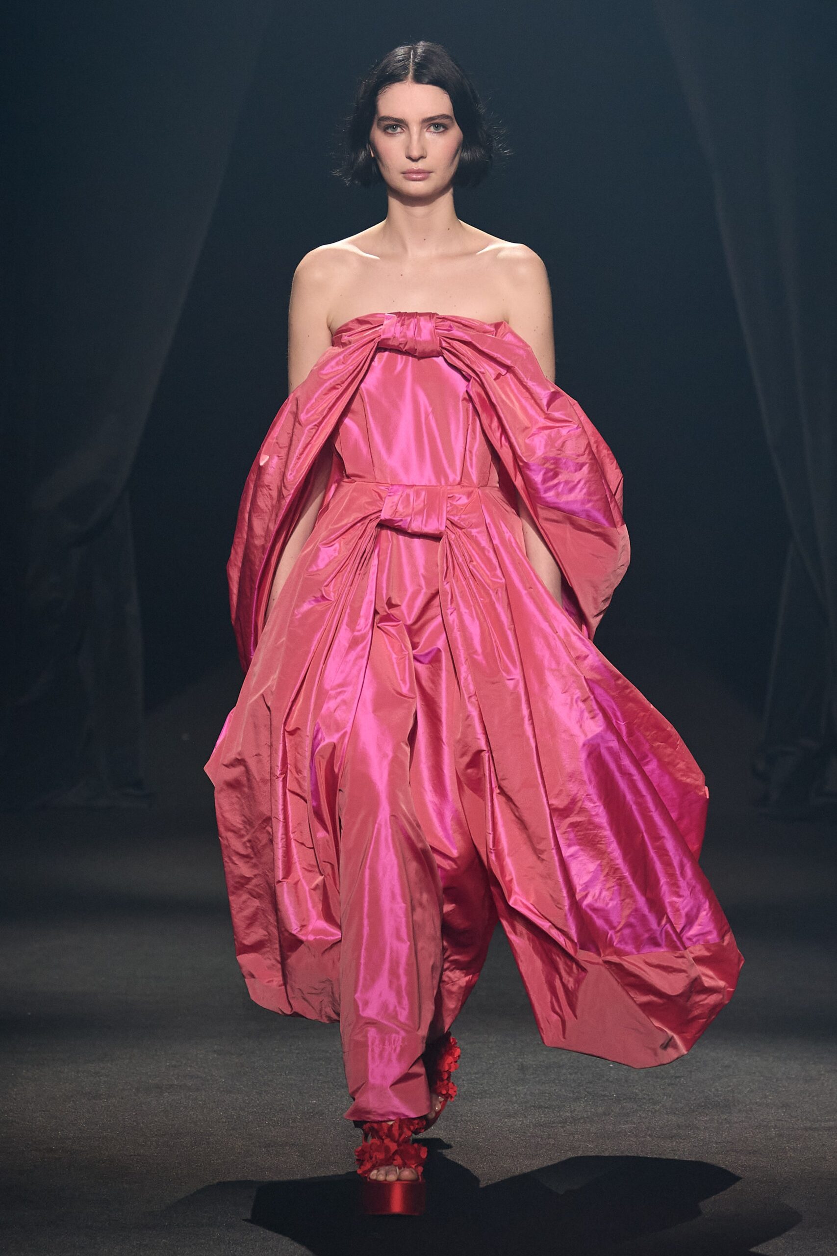 pink silk strapless dress