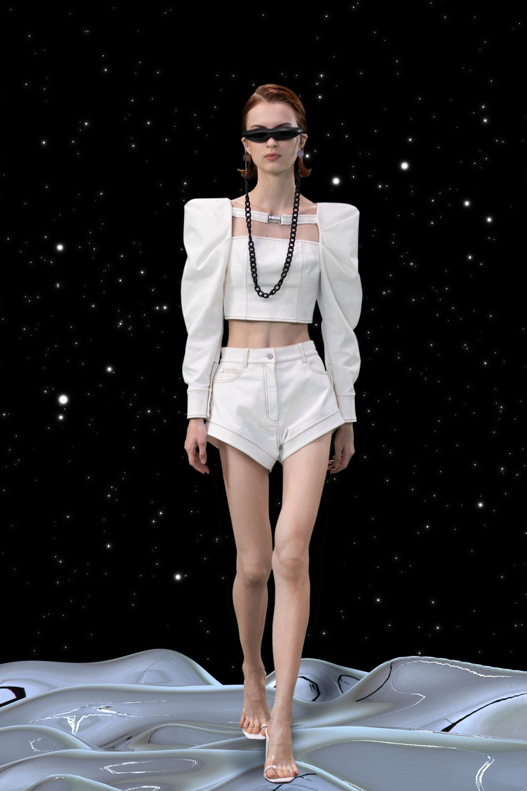 white puffed sleeve top with shorts