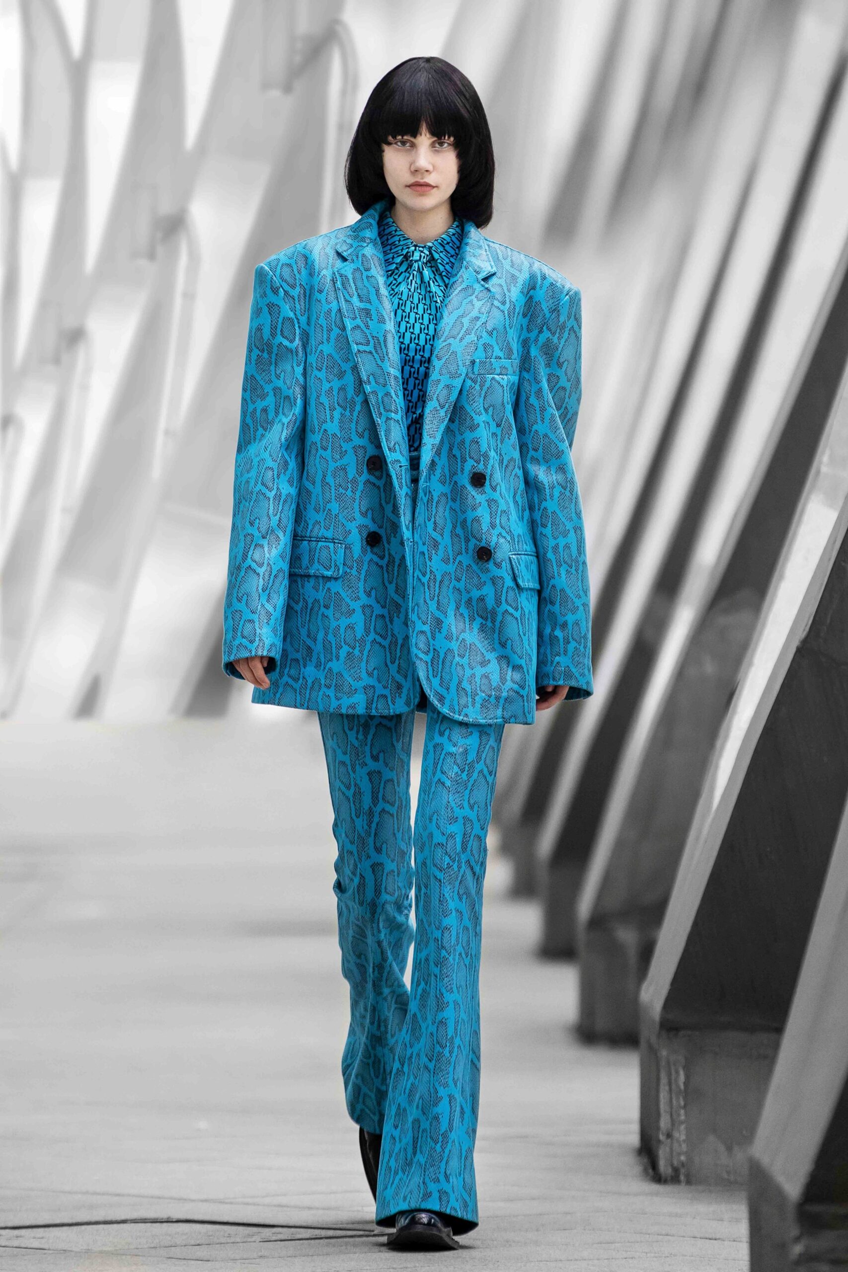 blue printed tailored suit