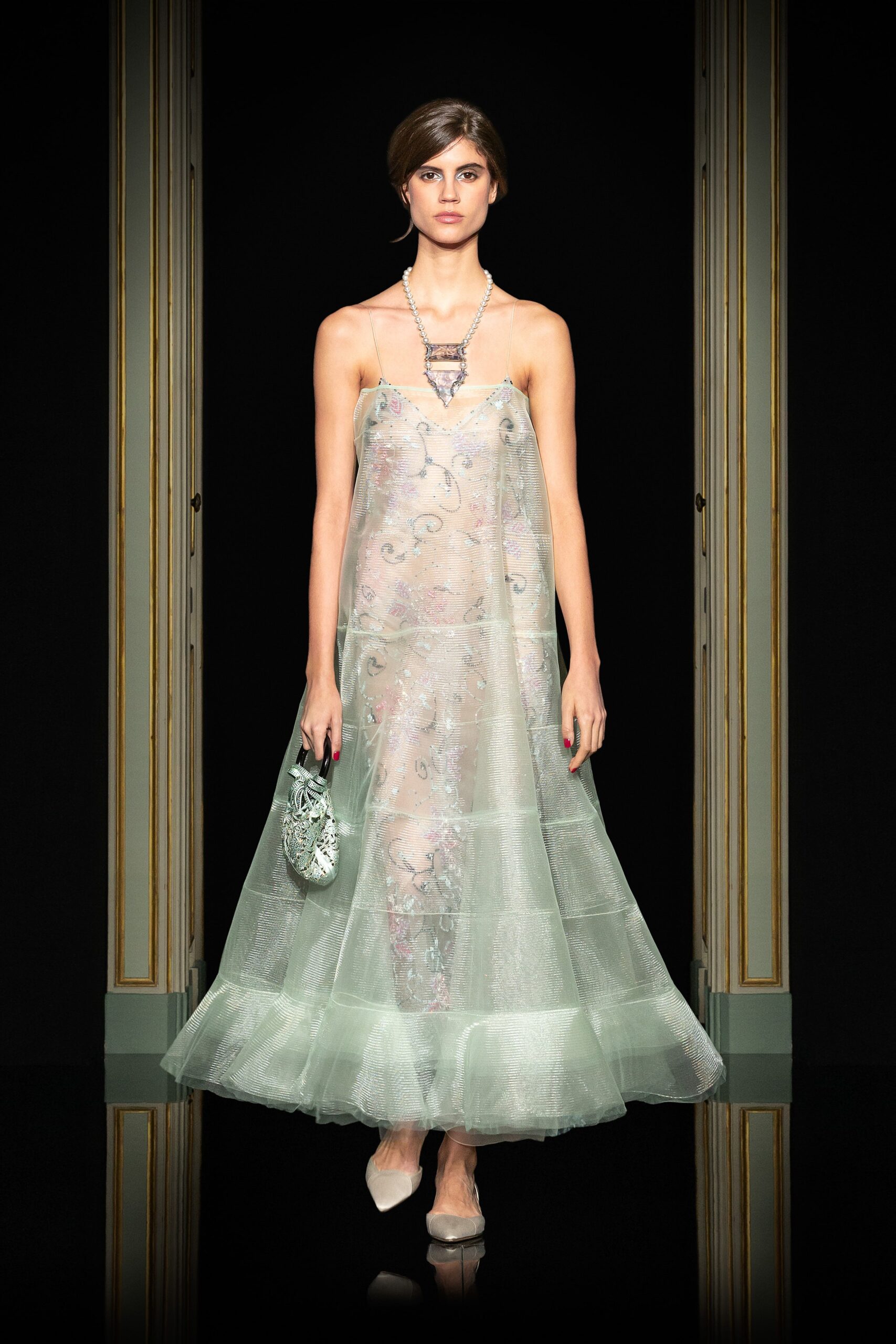 green embroidered midi dress