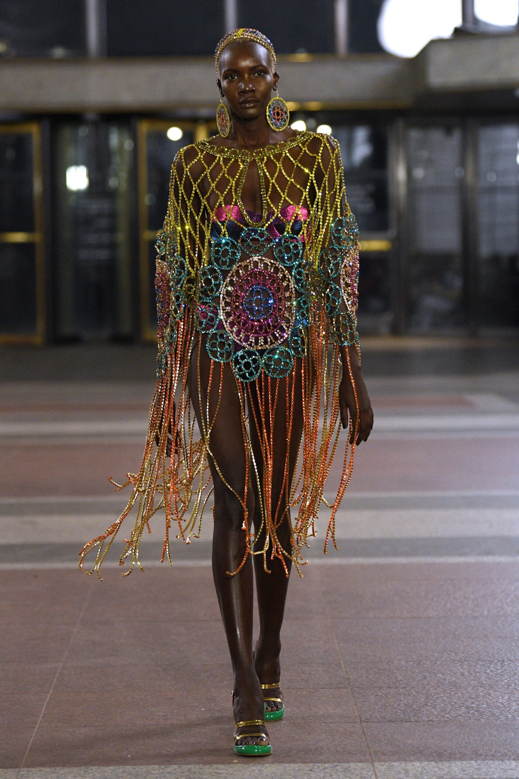multi-colored embroidered mini dress