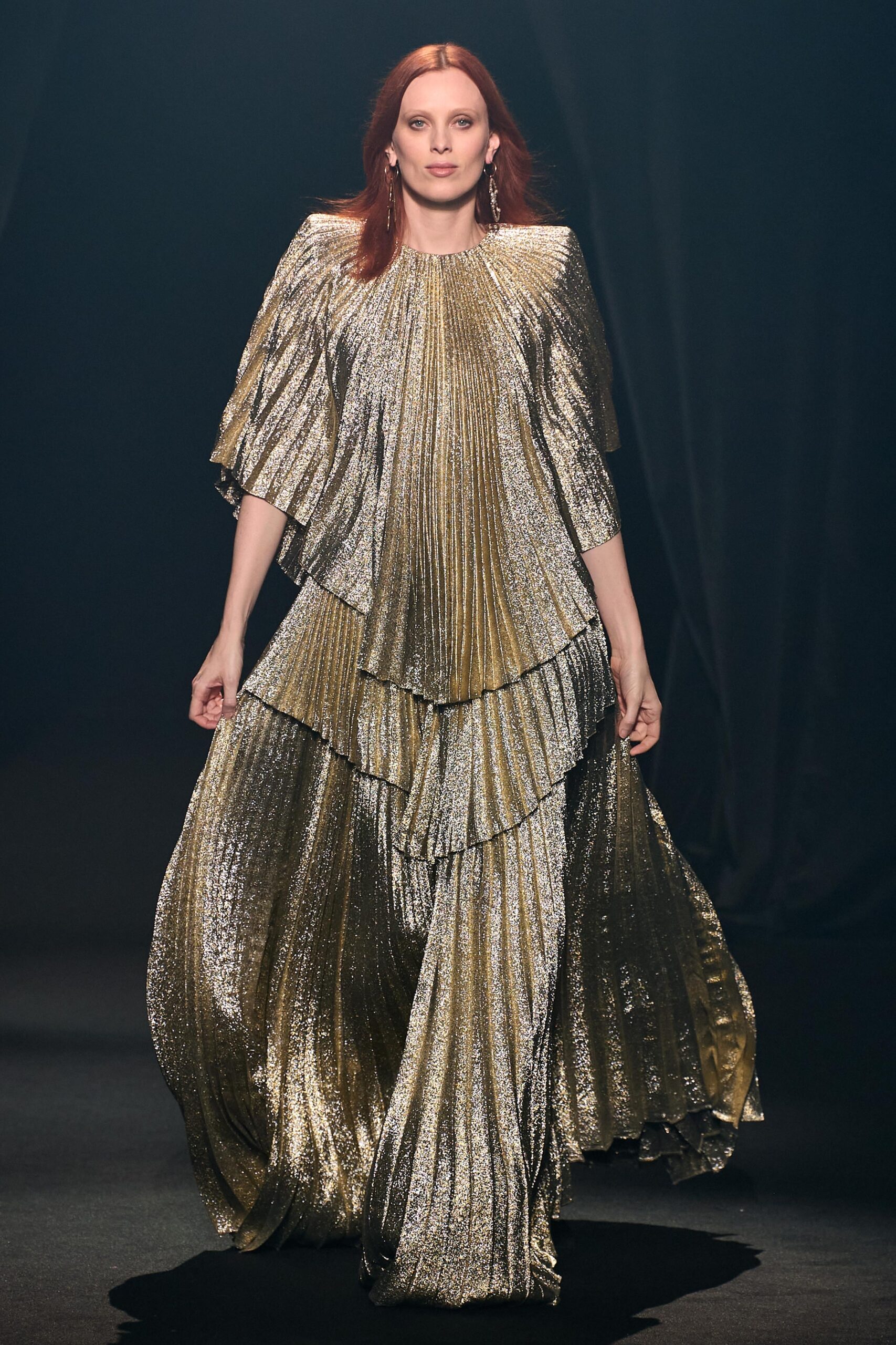 gold pleated maxi dress