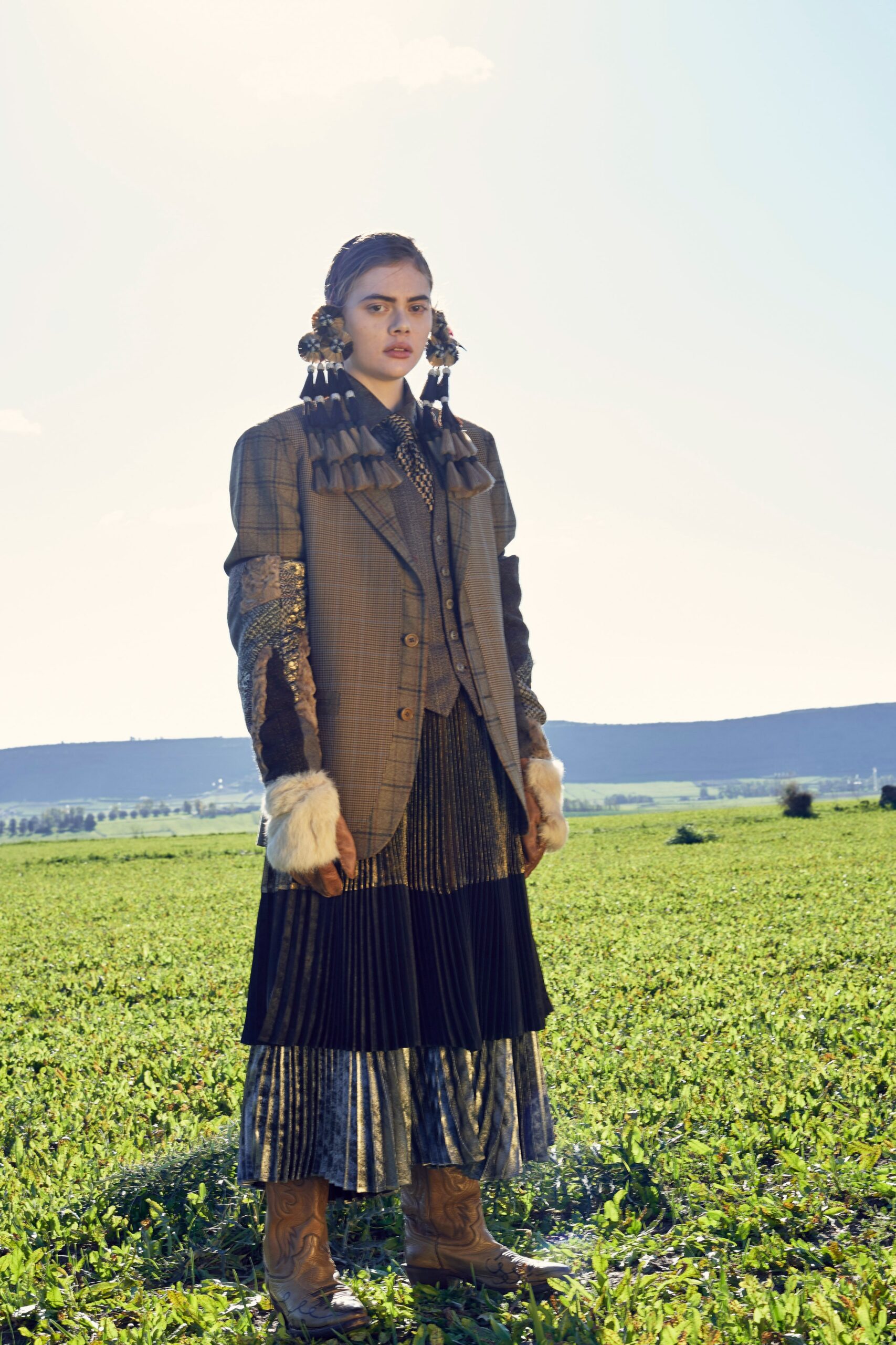 brown wool long-sleeve collared structured checked buttoned blazer