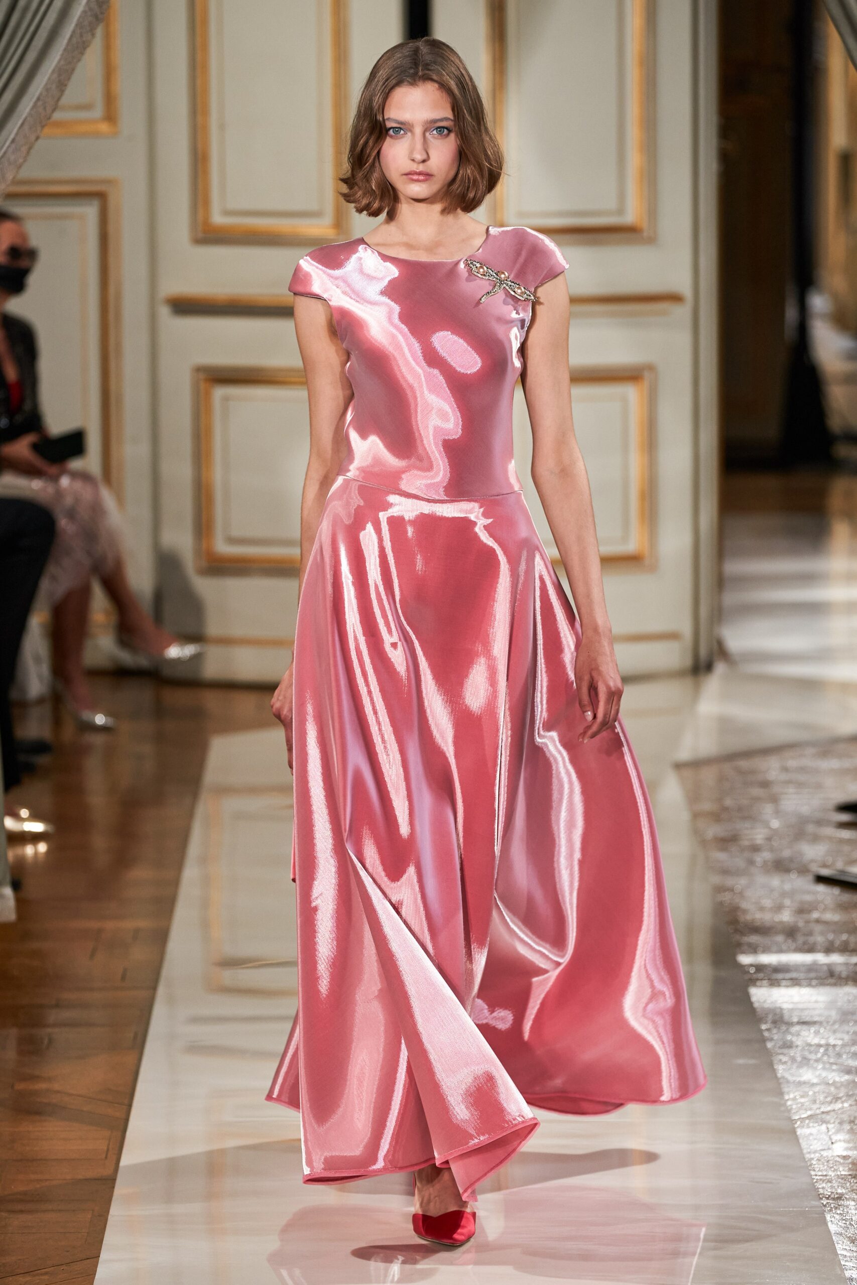 fitted pink silk gown
