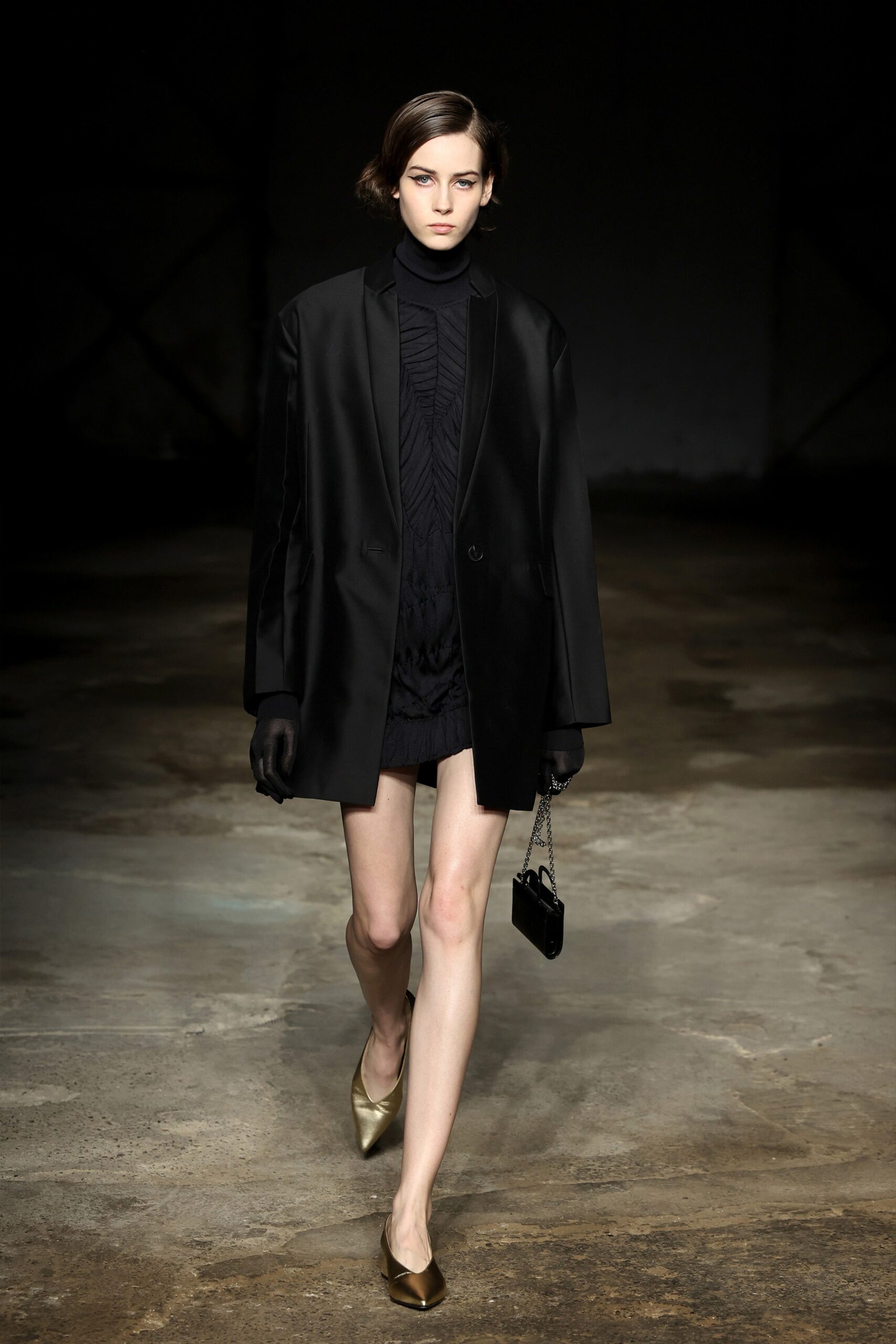 black oversized blazer with mini dress