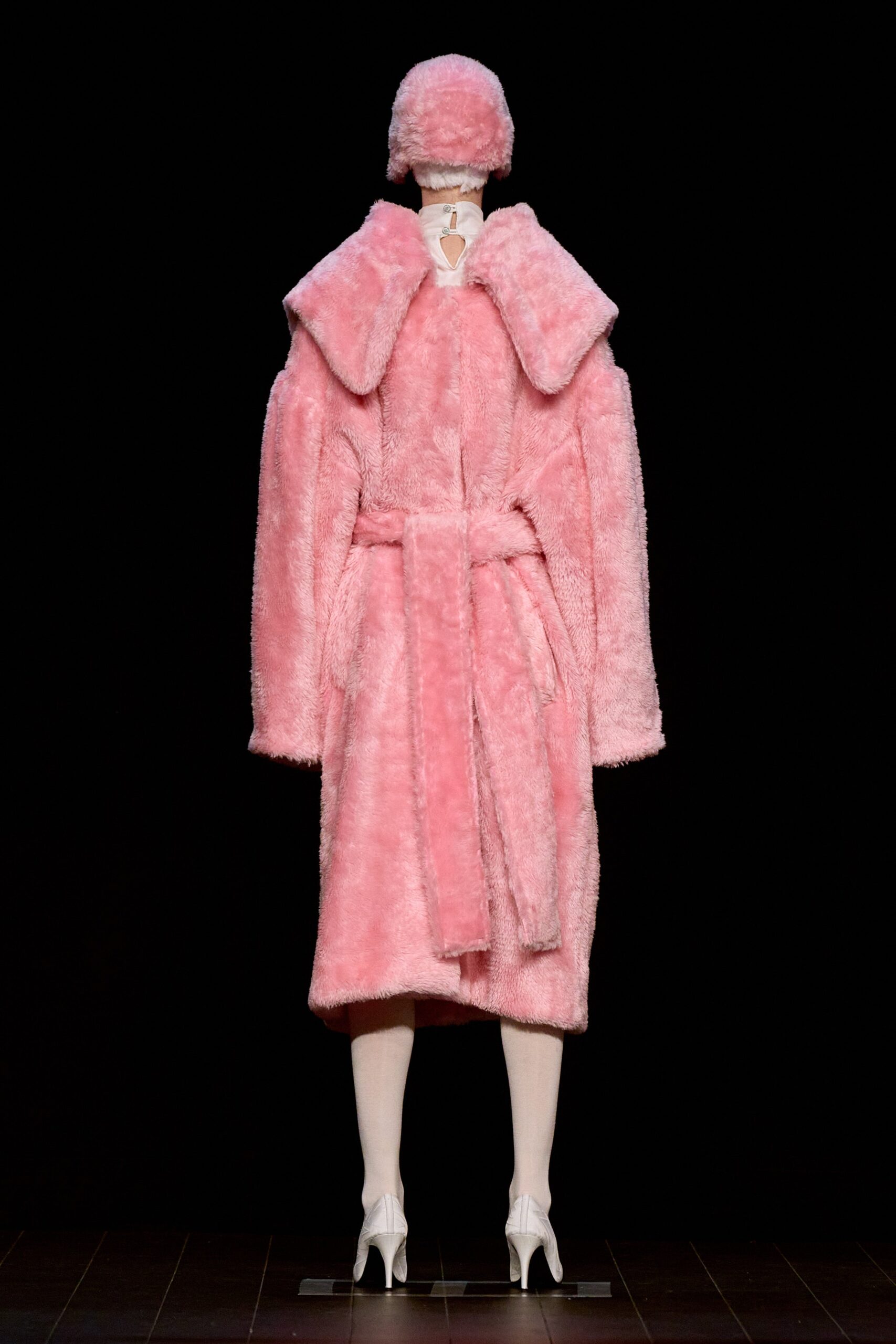 pink faux-fur oversized coat