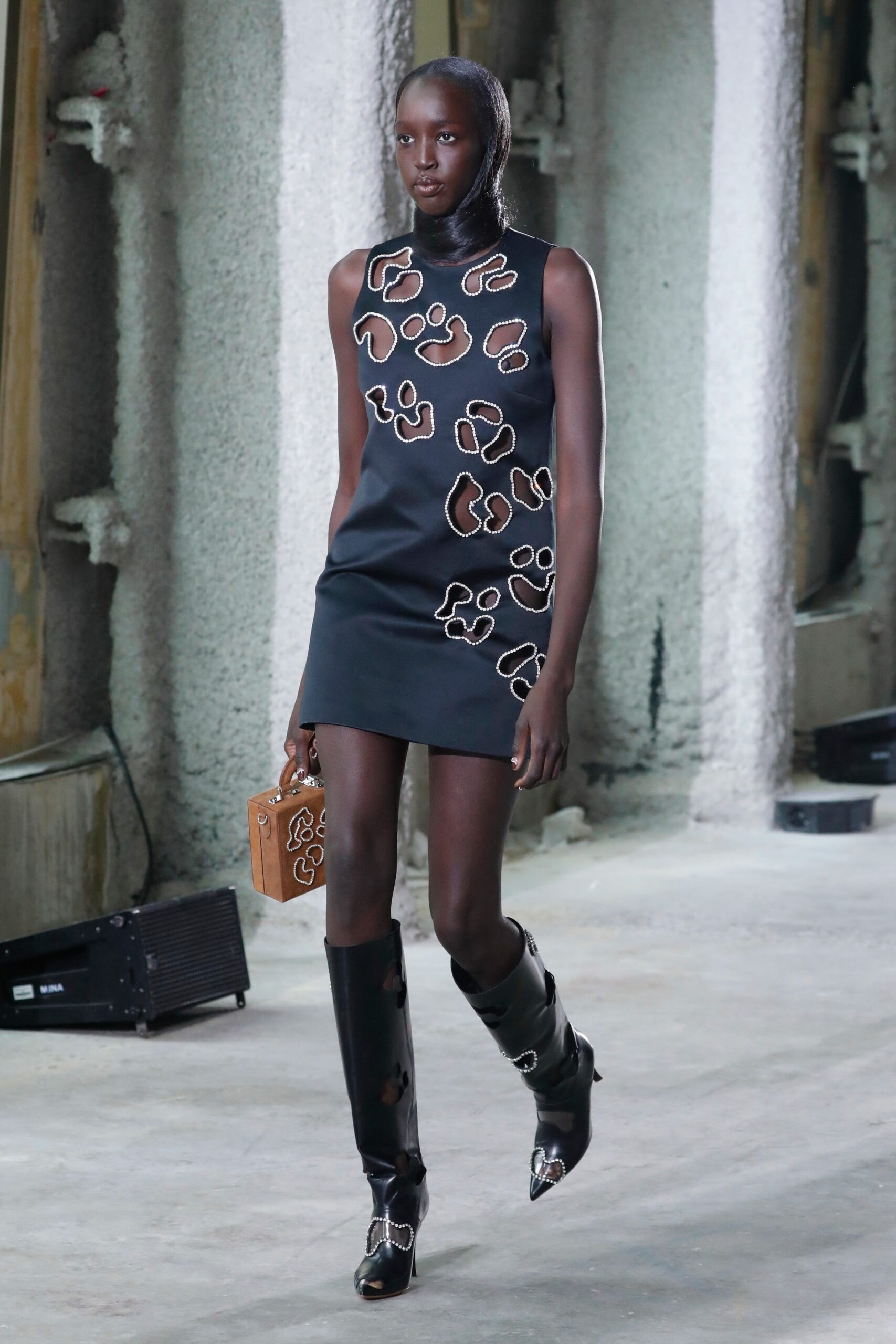 black fitted mini-dress with cutouts