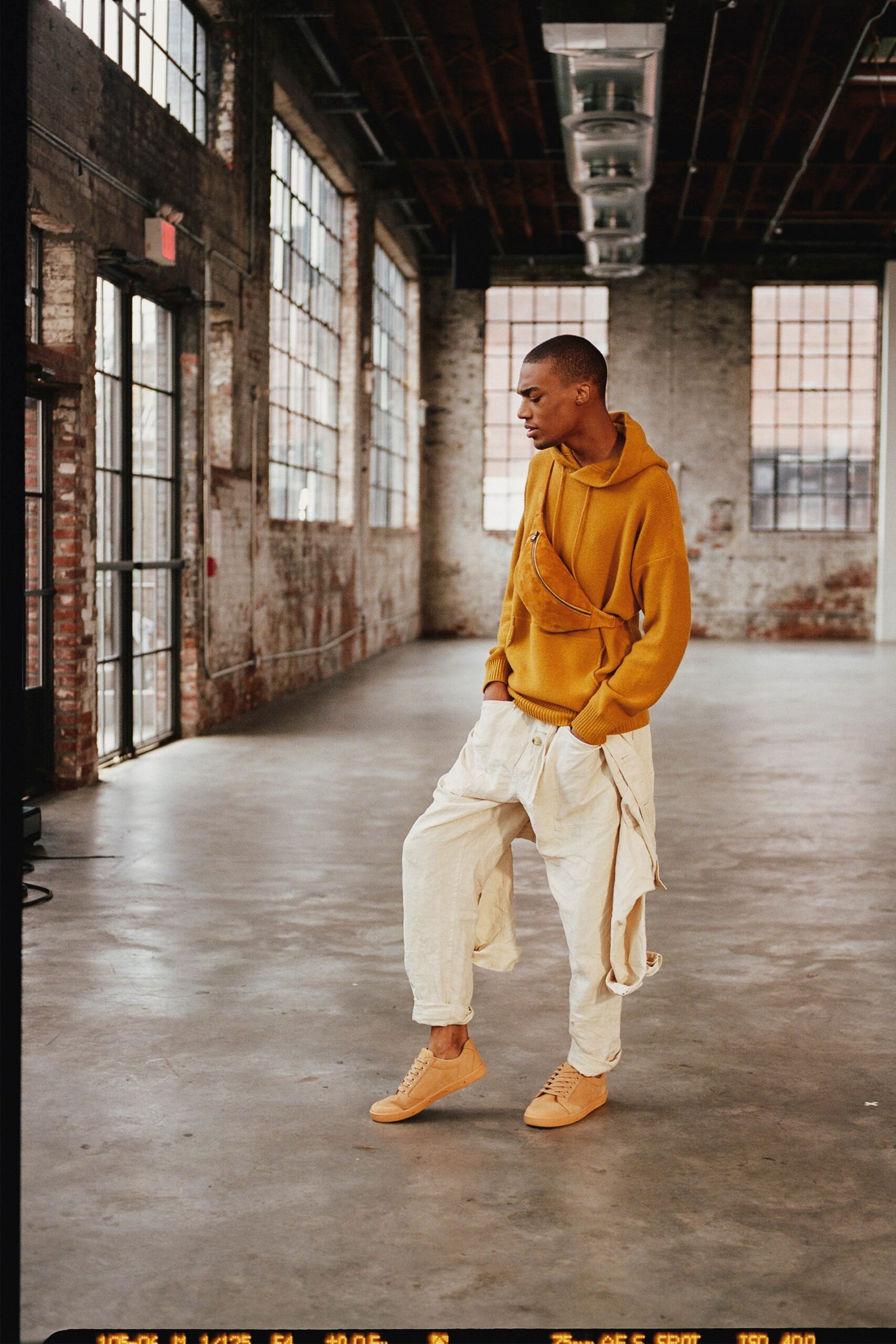 yellow cotton long-sleeve hooded relaxed hoodie