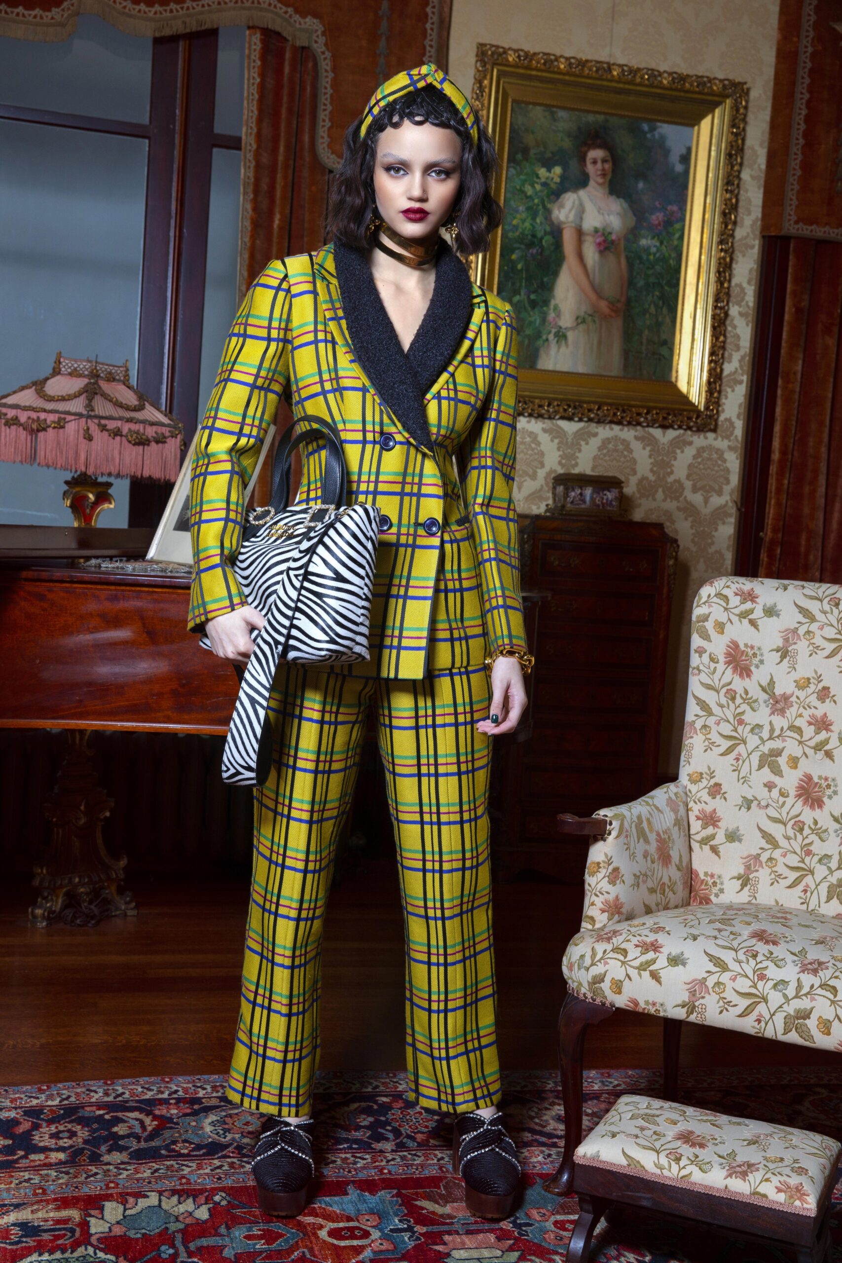 yellow plaid tailored suit