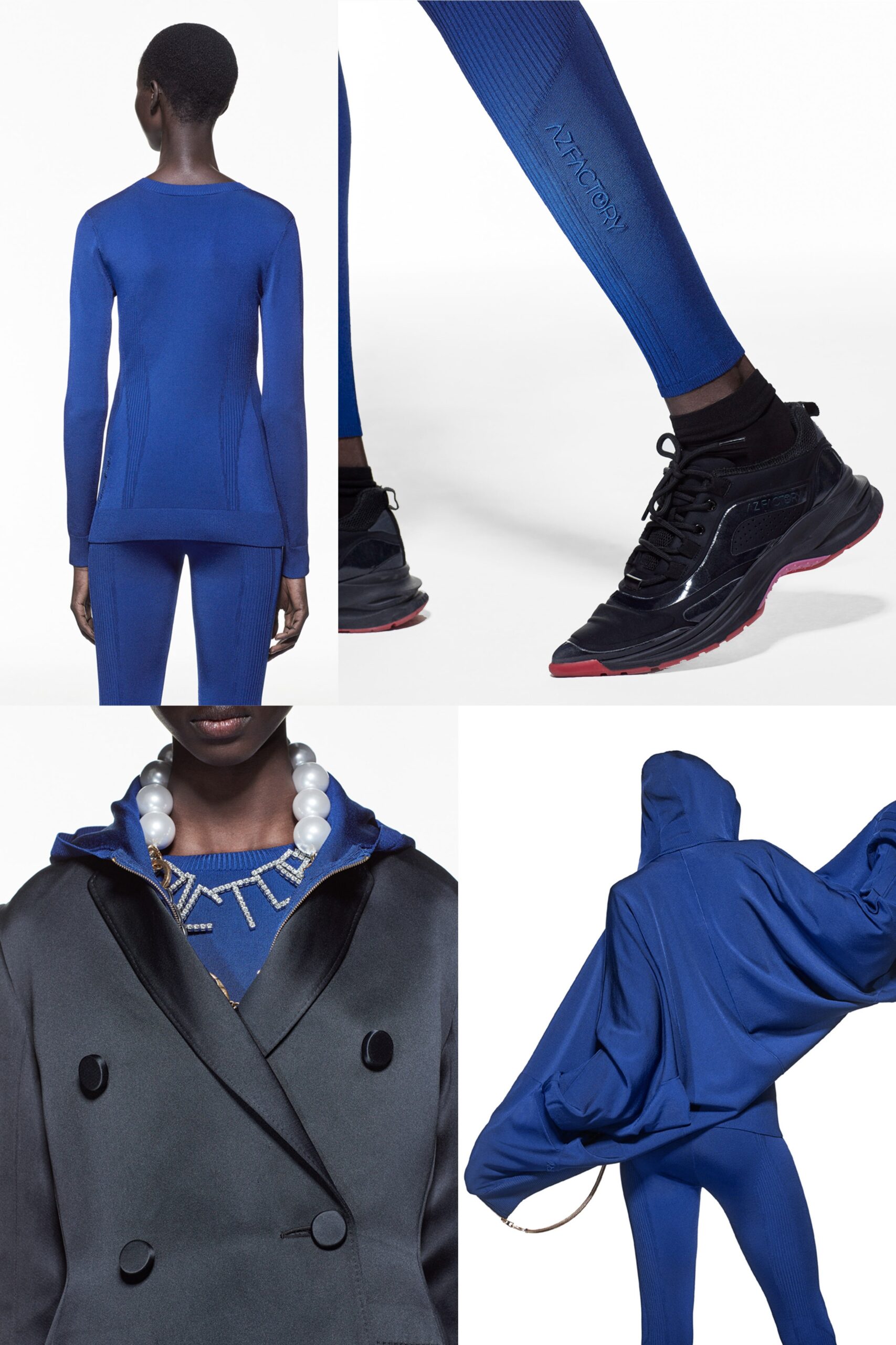 blue fitted top and pants