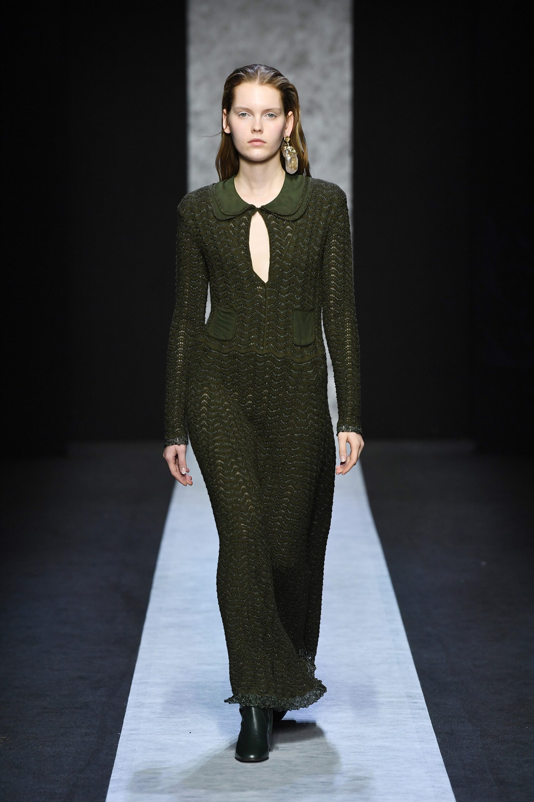 fitted green knit maxi dress