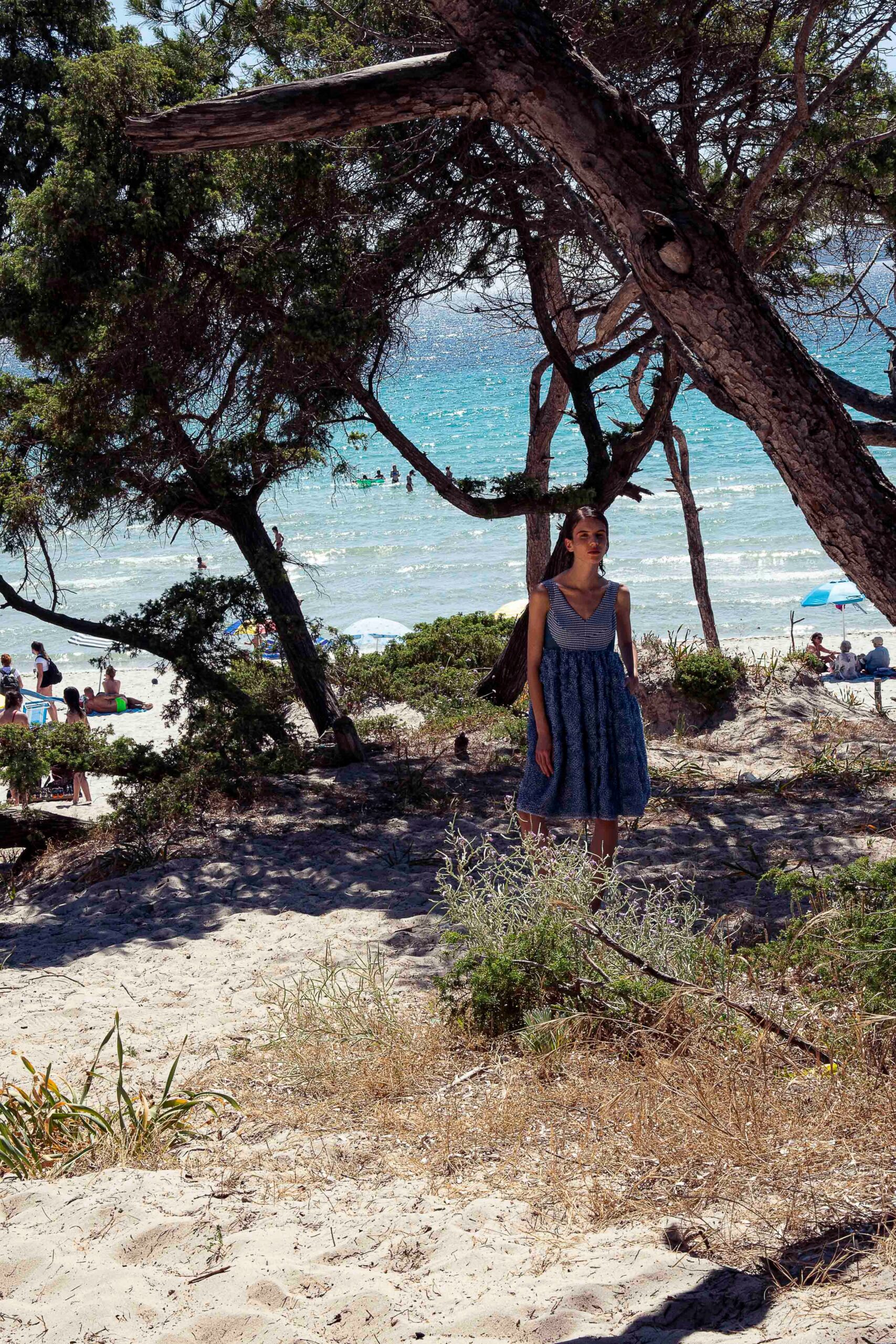 blue cotton sleeveless dress