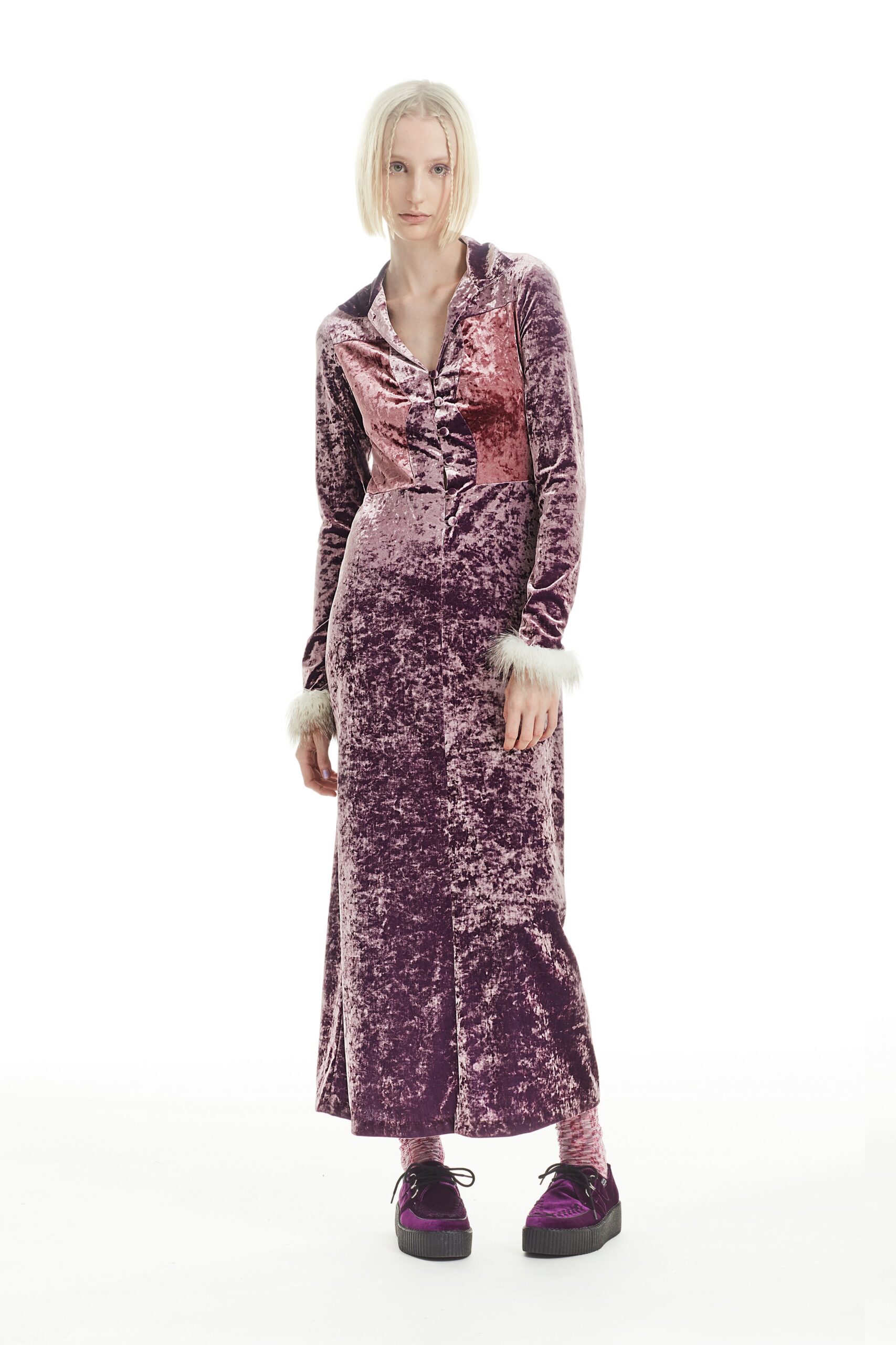 purple pink velvet maxi dress