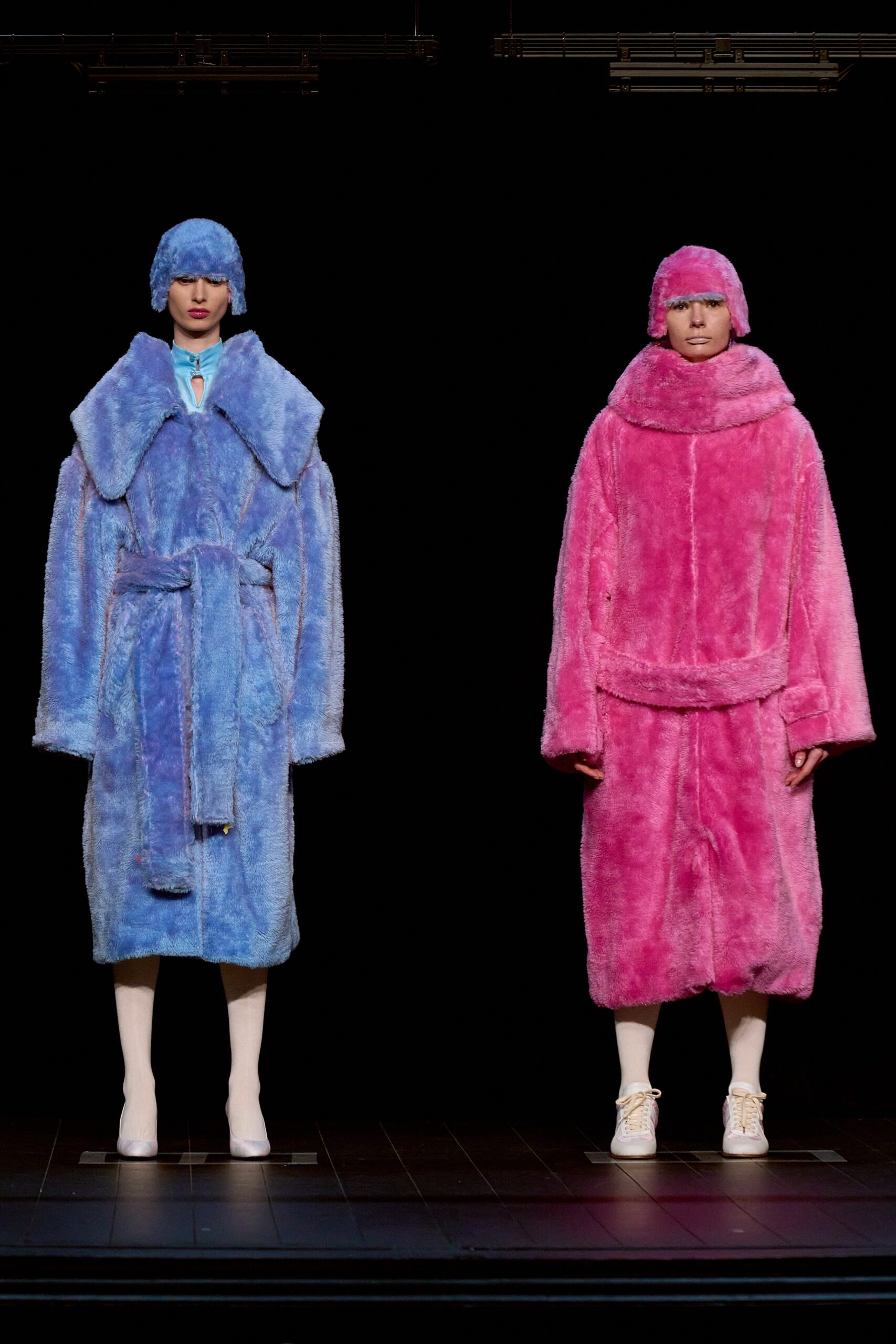 blue and pink faux-fur coats