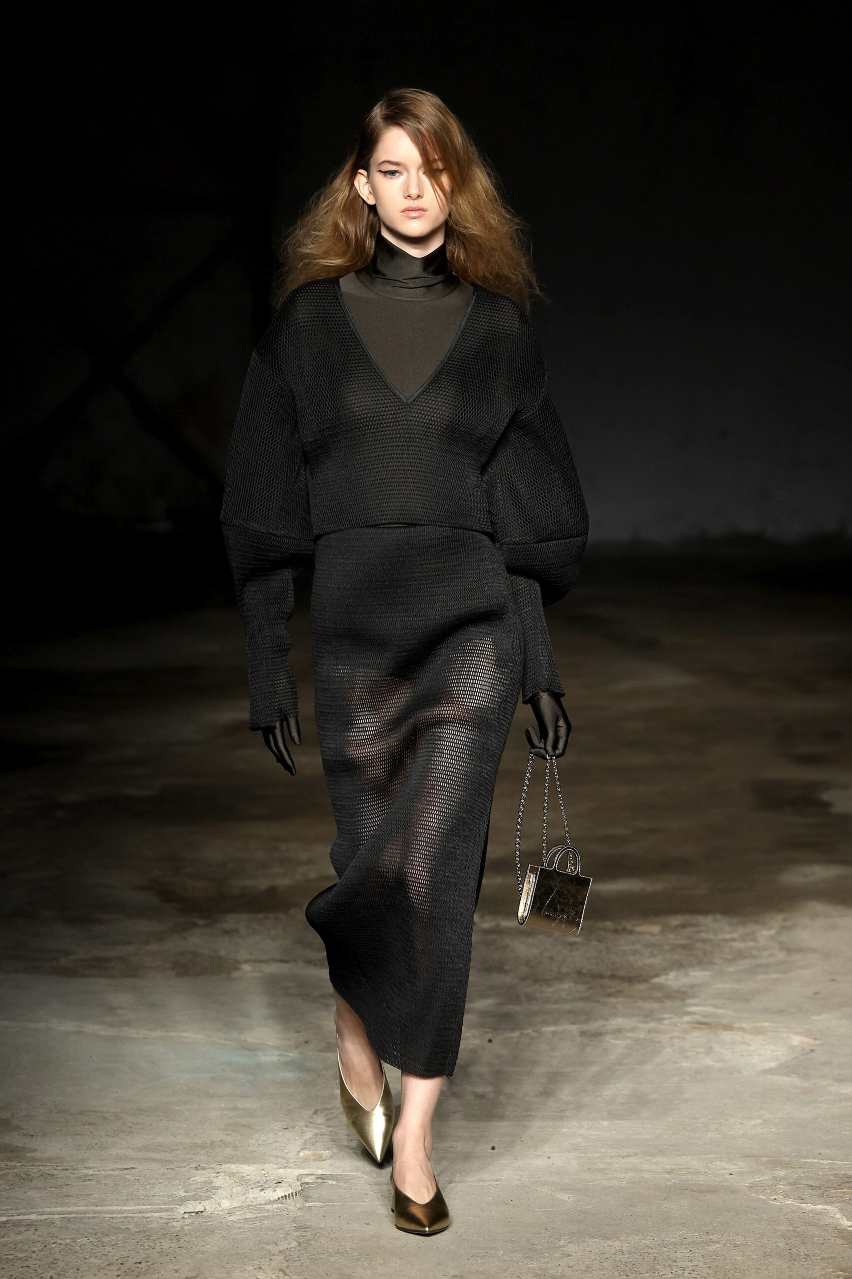 black fitted knit midi dress