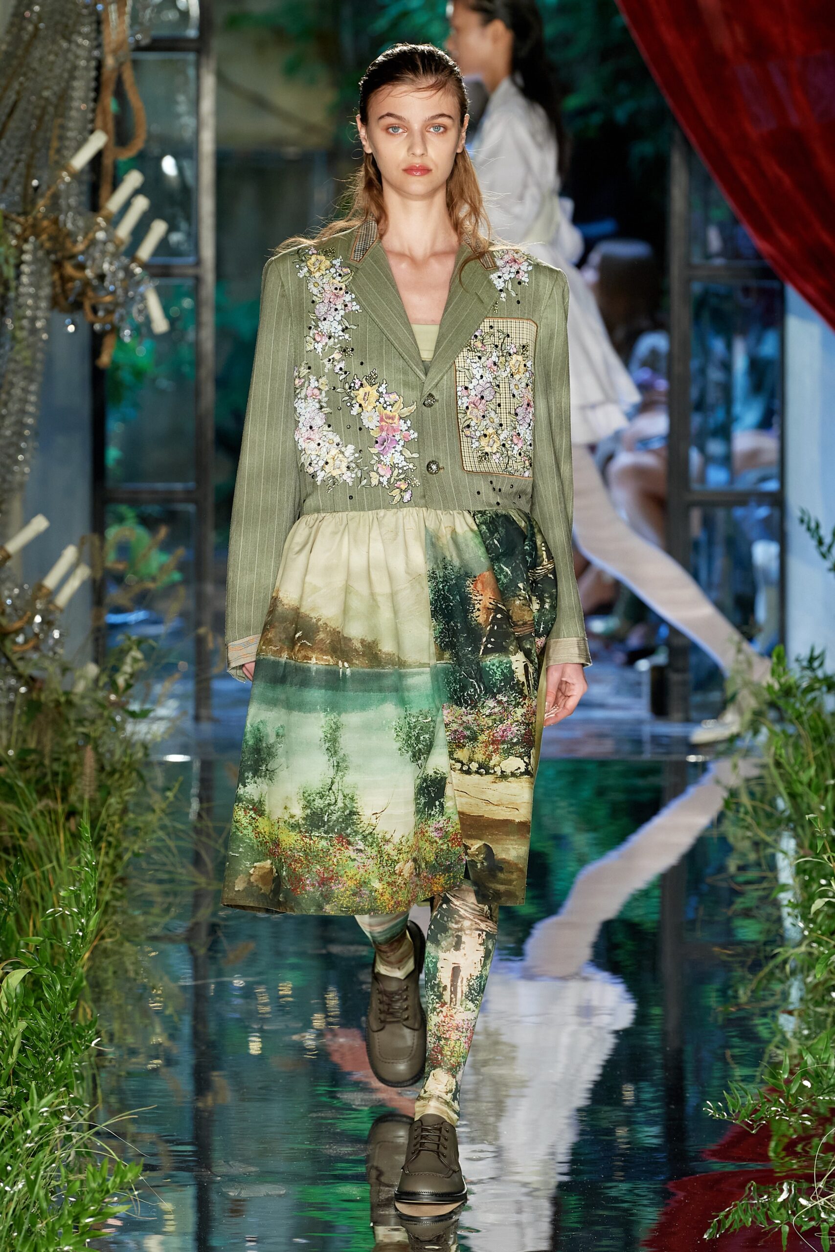 green embroidered midi dress