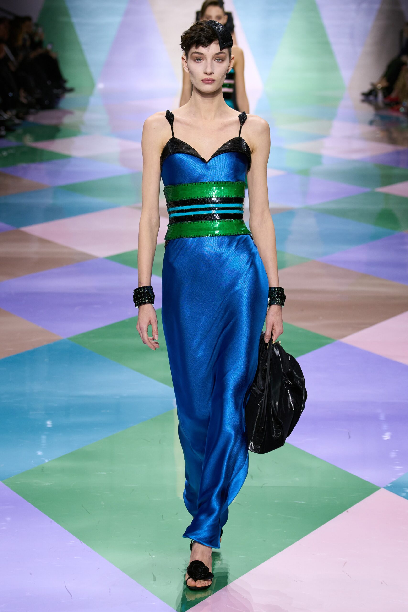 blue silk fitted dress
