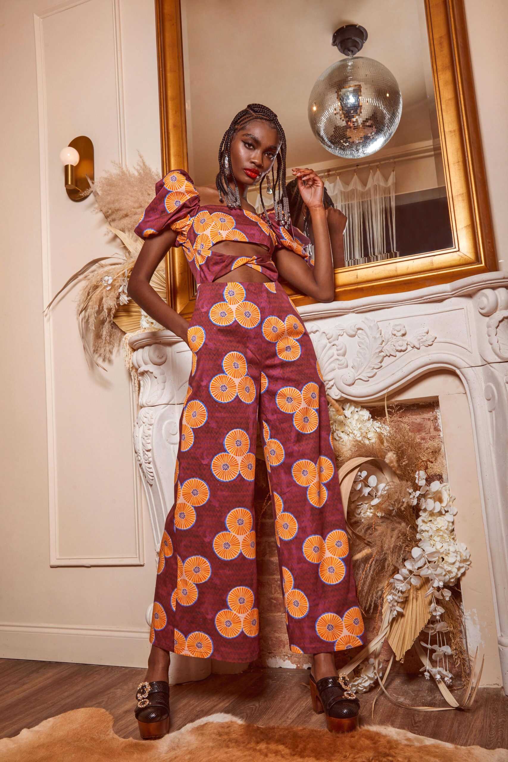 purple relaxed wide-leg printed pants