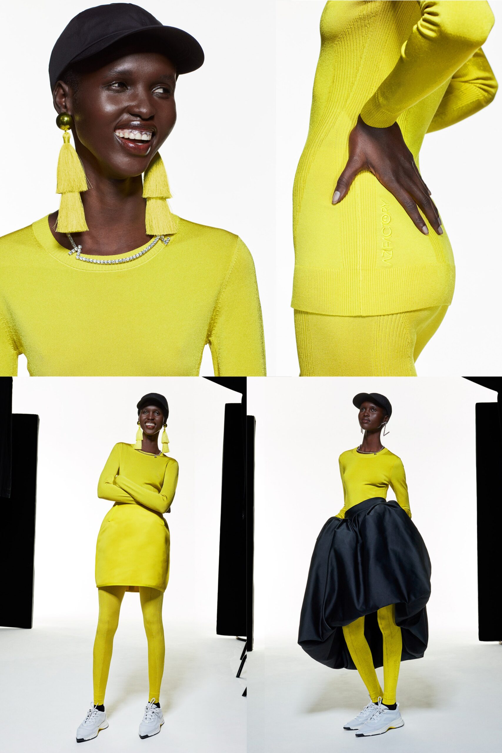 yellow cotton long-sleeve scoop-neck fitted straight-leg mini dress
