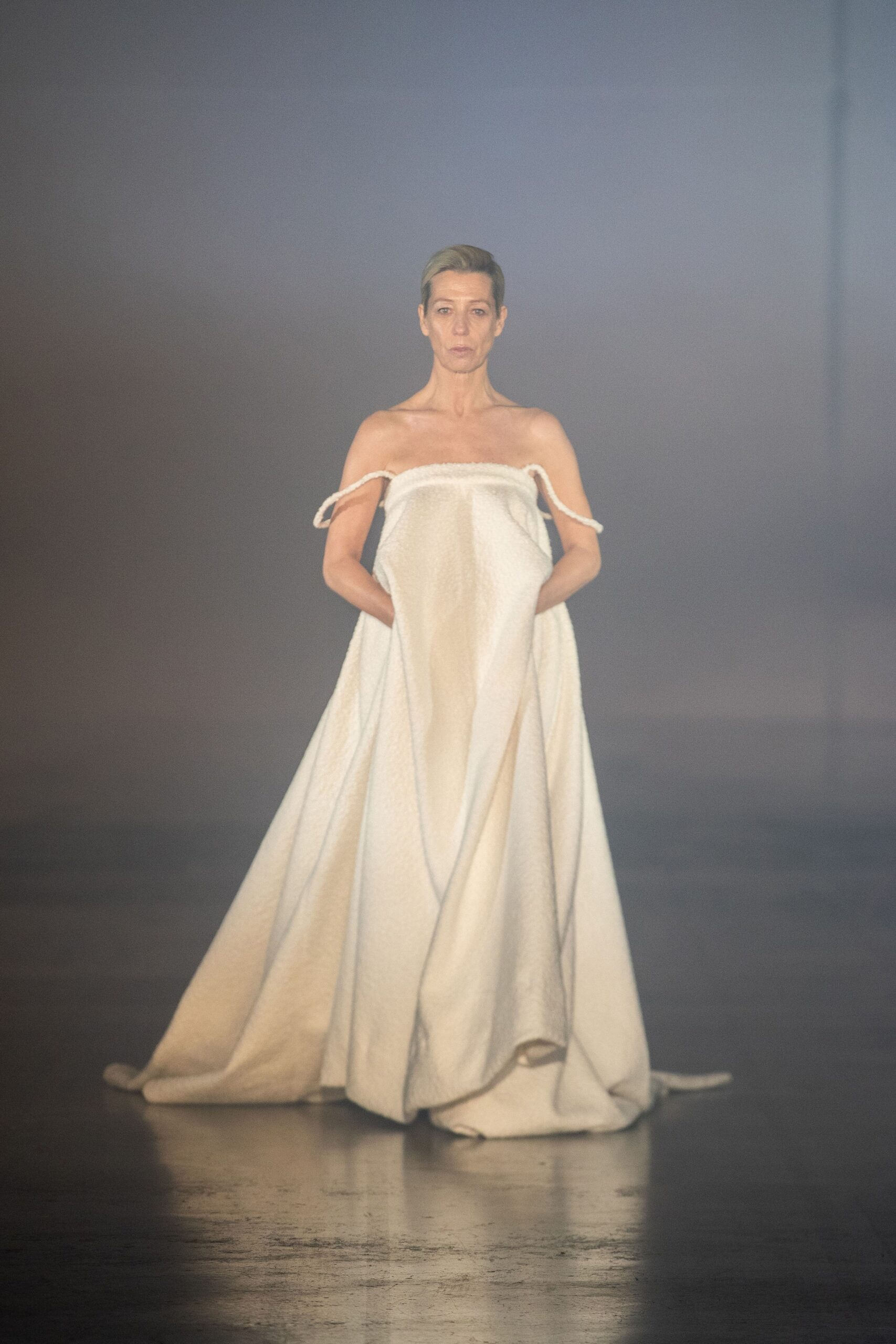 white strapless a-line gown