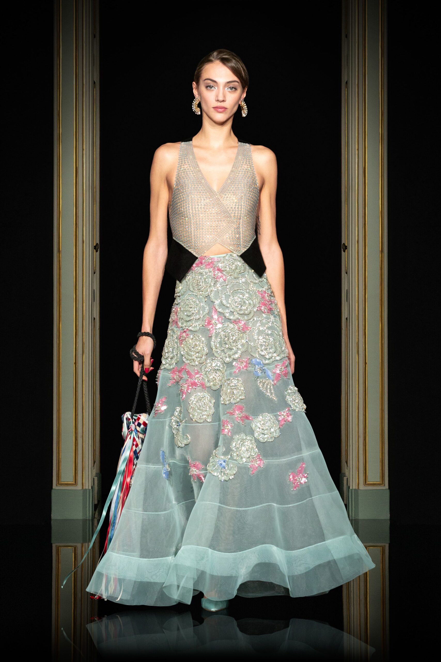 embroidered green maxi dress