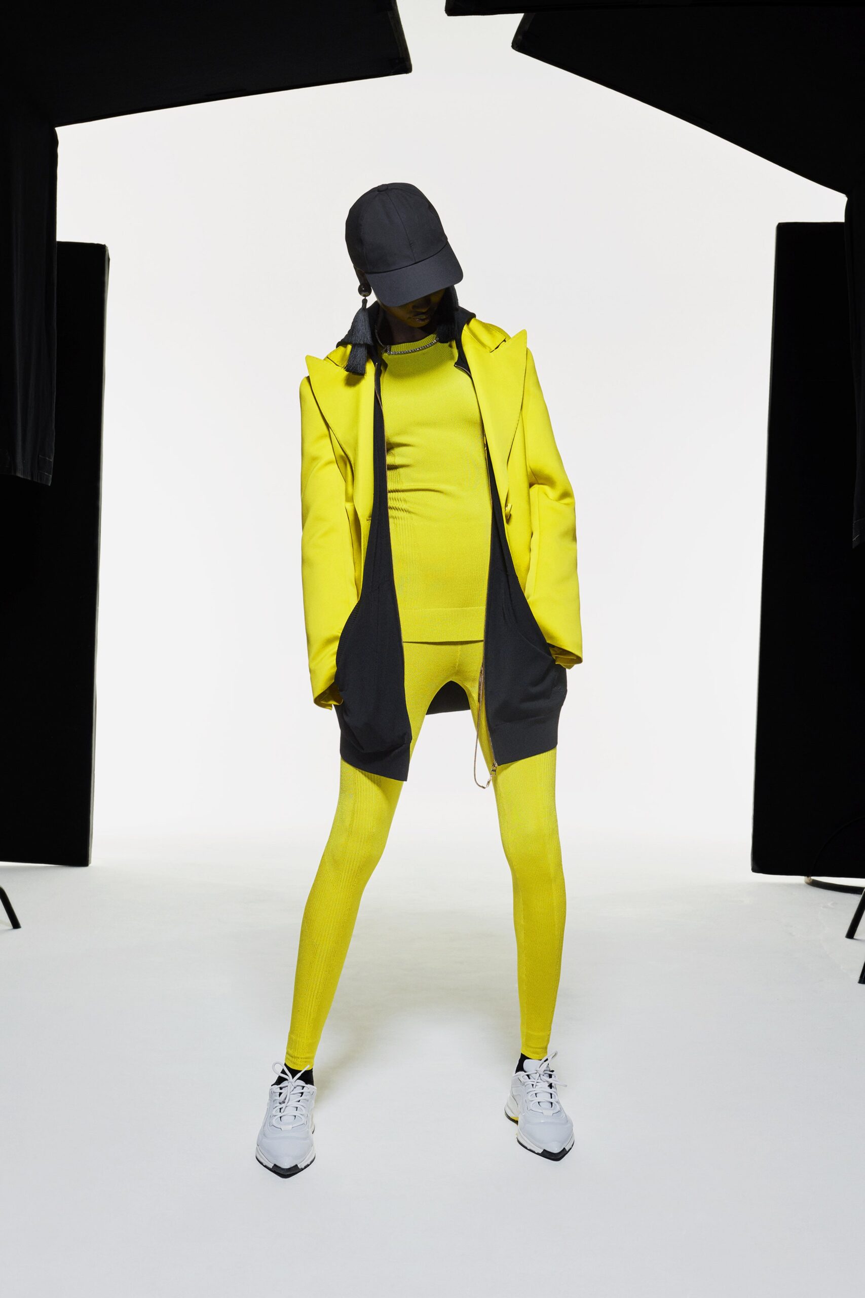 yellow cotton long-sleeve collared structured zippered jacket