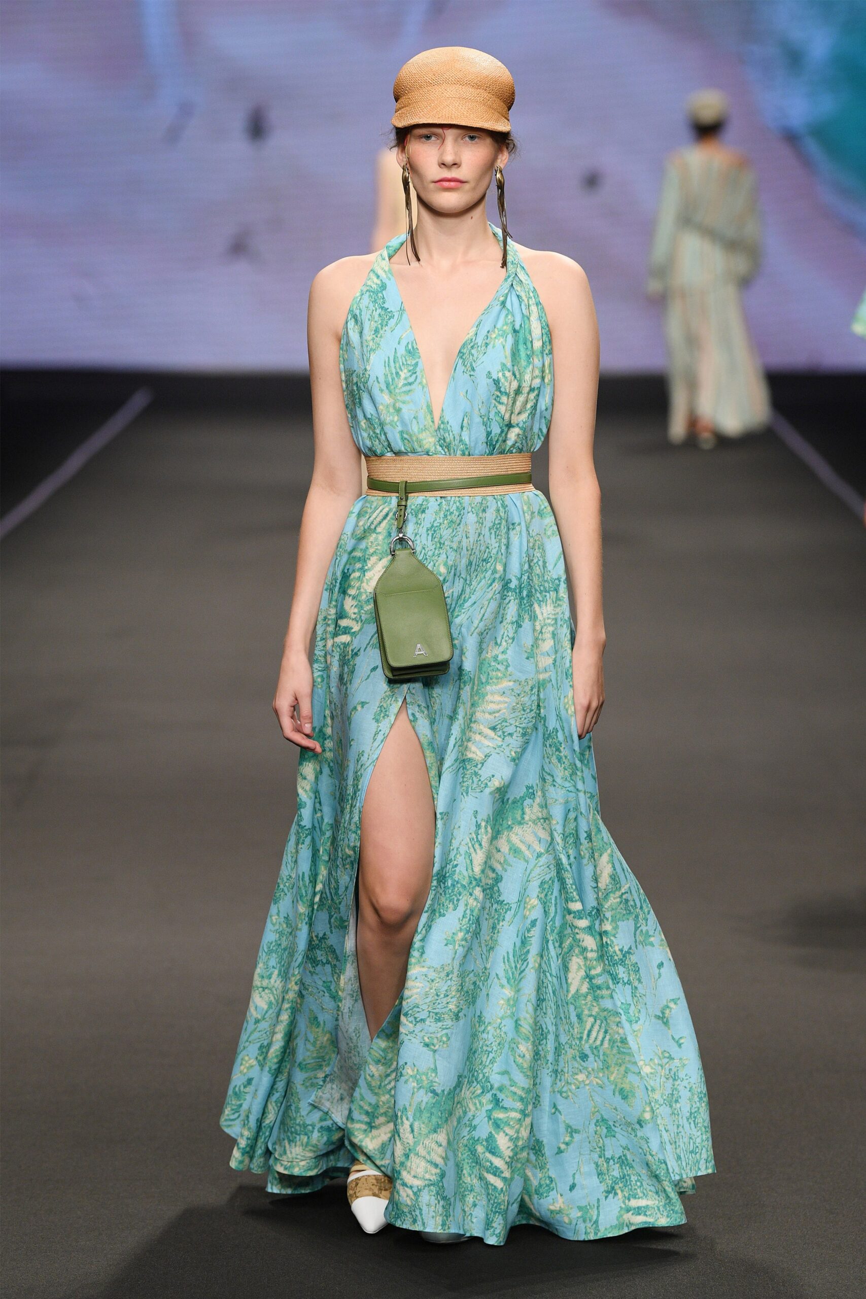 green leather bag