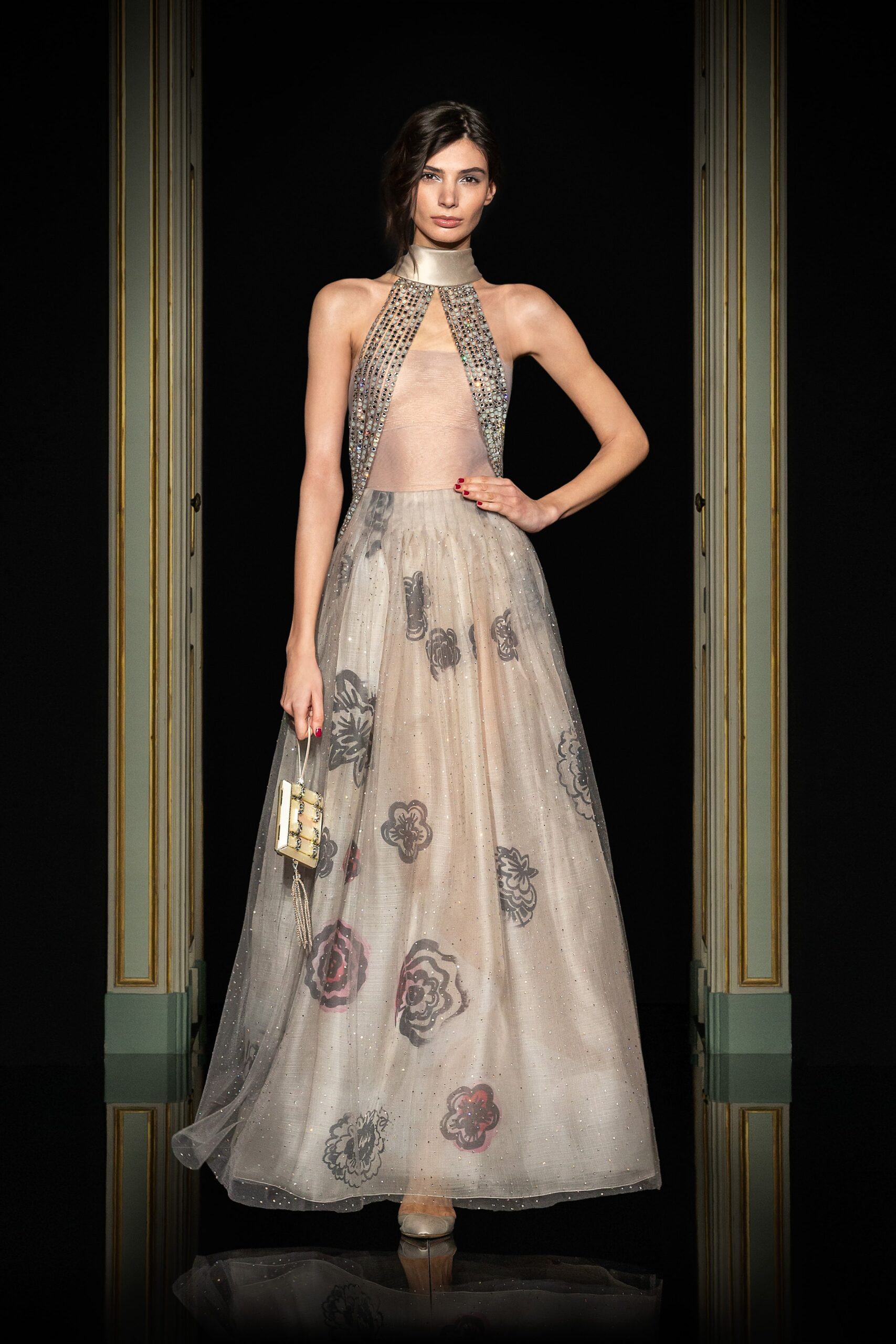 beige embroidered maxi gown