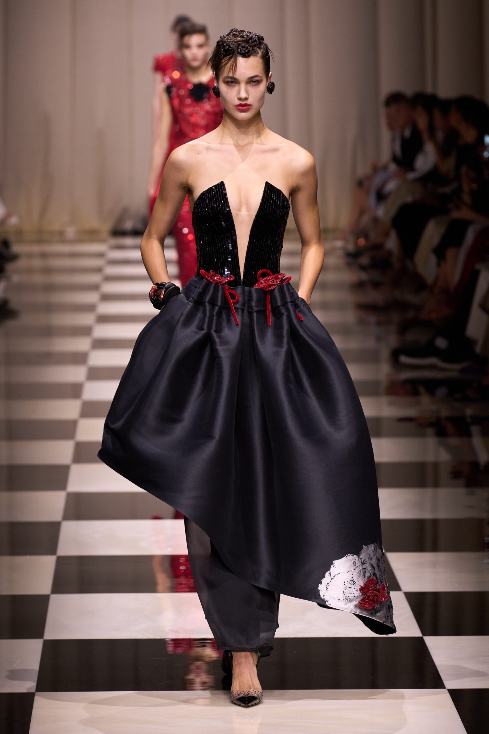 black silk sleeveless gown